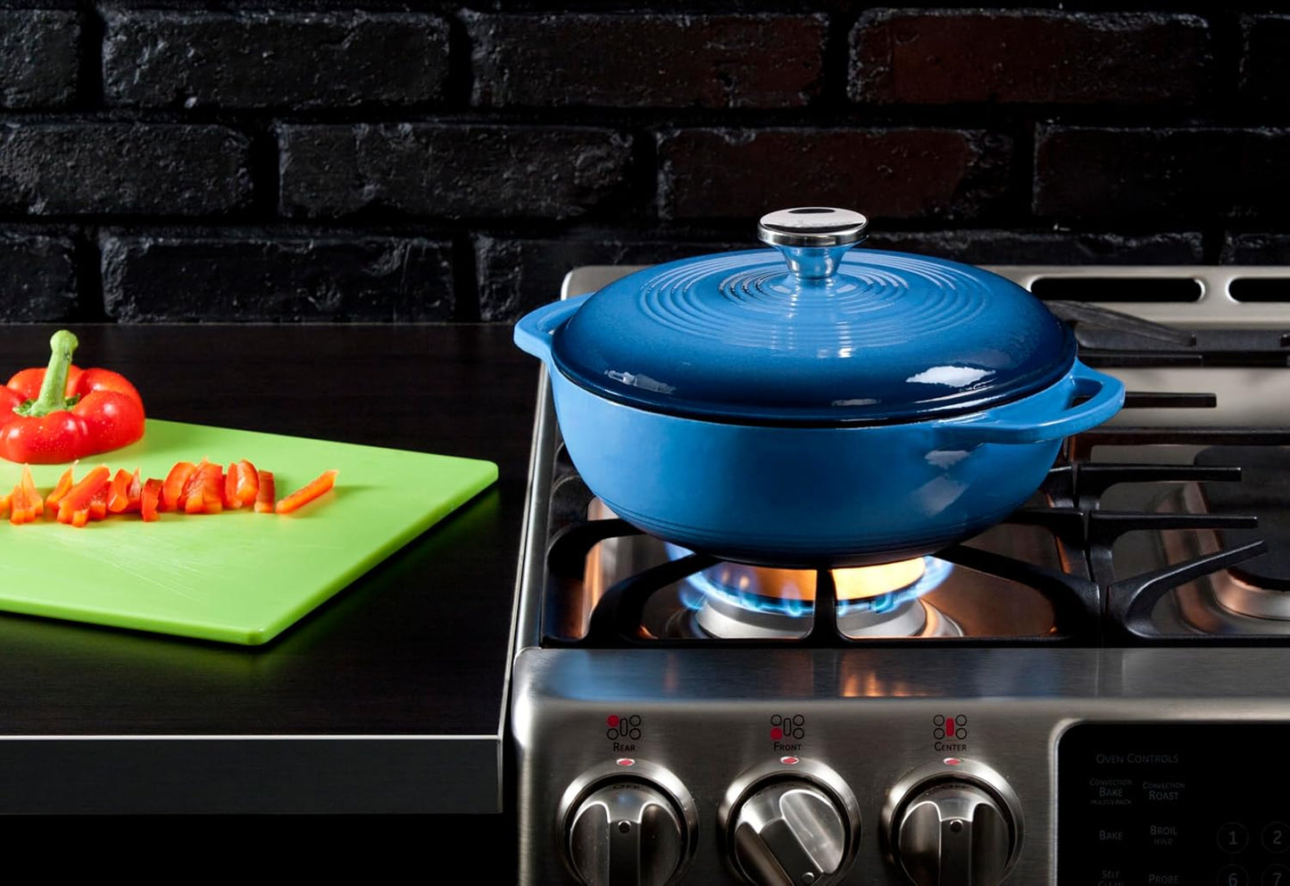 Lodge Enameled Cast Iron Dutch Oven - 3 Quart with Lid & Dual Handles - Oven Safe to 500°F | Caribbean Blue