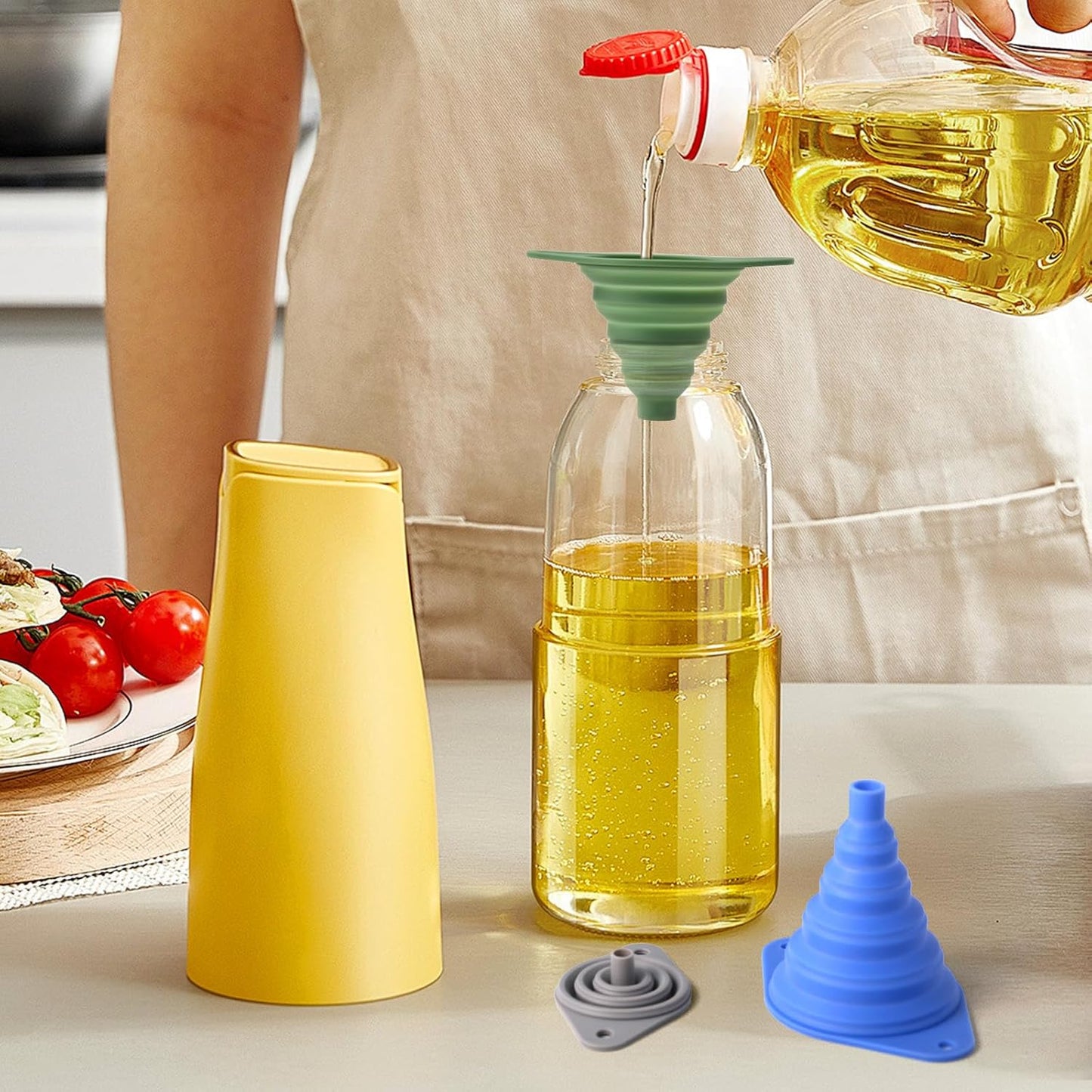 Skiennix Kitchen Funnel Set of 3 - Versatile Silicone Funnels for Easy Liquid Transfer | Small & Large Sizes