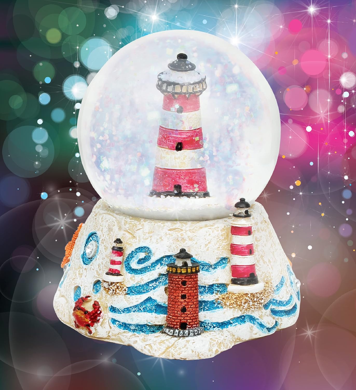 Lighthouse Stone Snow Globe - Sparkling Glitter Water Globe Figurine for Home Decor, Perfect Gift for Birthdays & Holidays