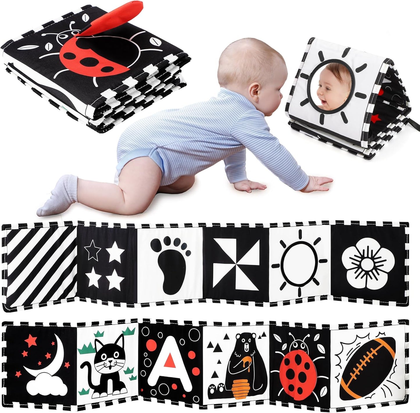 URMYWO Black and White Baby Toy - High Contrast Tummy Time Sensory Book for Newborns 0-12 Months