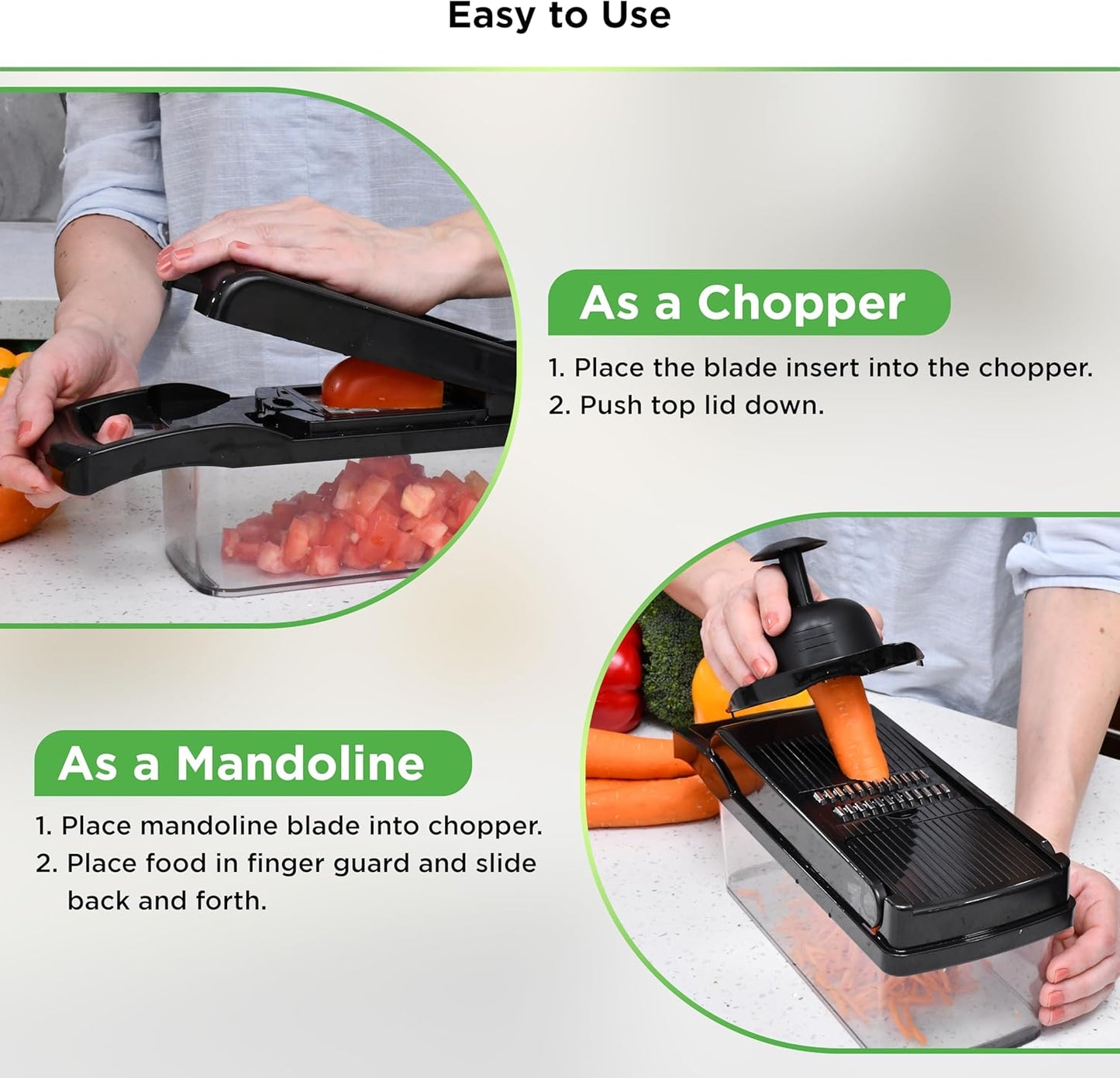 PrepNaturals Vegetable Chopper - 8-in-1 Food & Onion Chopper with Container | Versatile Mandoline Slicer in Black