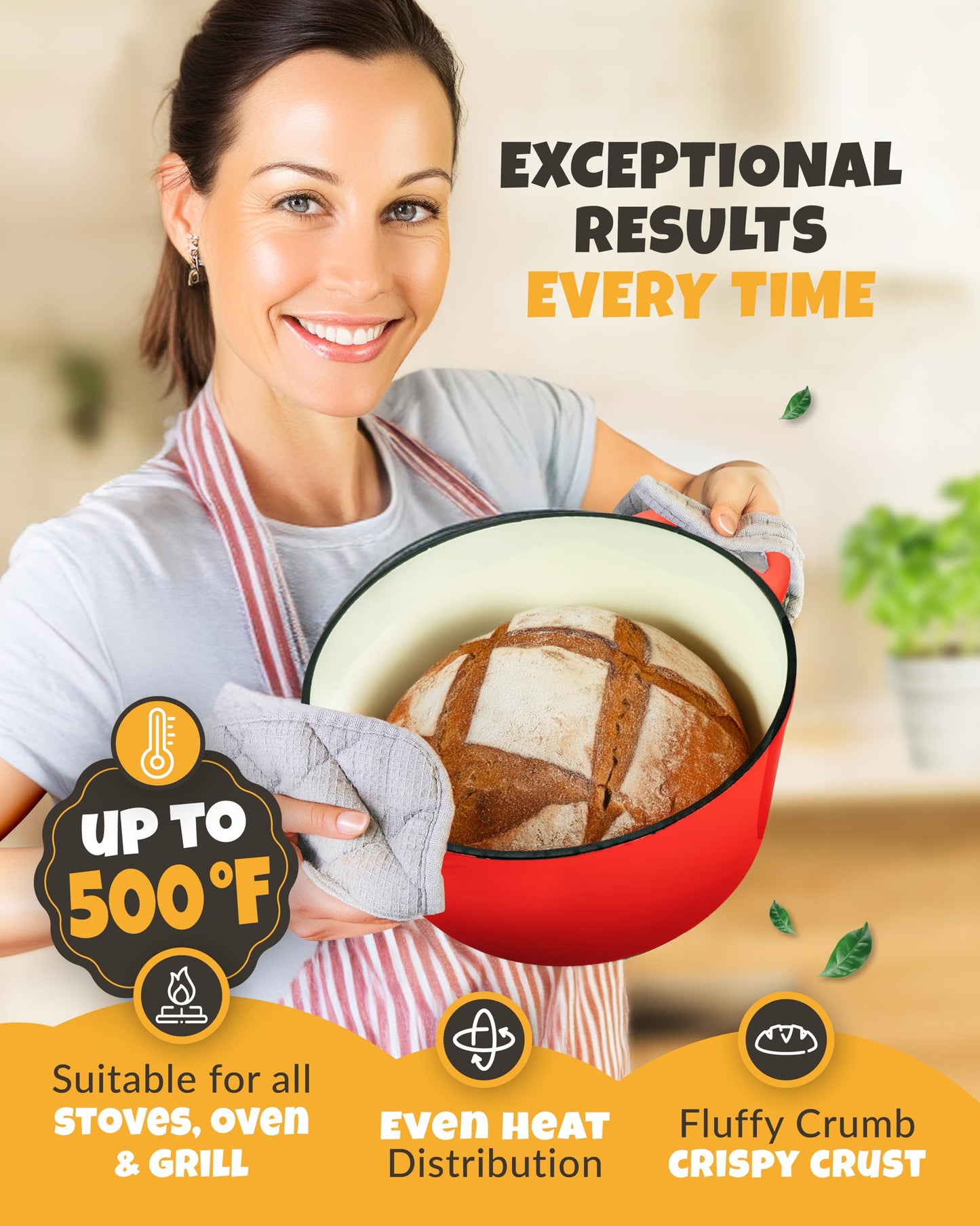 CRUSTLOVE Dutch Oven for Bread Baking - incl. Sourdough Bread-Baking Supplies like Banneton Bread-Proofing Basket - 5QT Enameled Cast Iron Bread-Oven with Lid, Bread-Pan Sour Dough Starter Kit