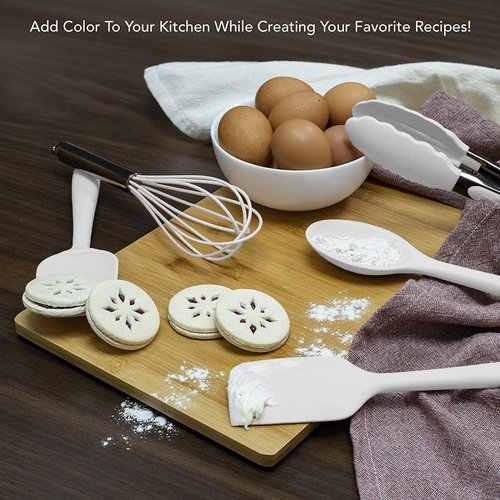 Country Kitchen Silicone Cooking Utensils - Easy to Clean Spatula Set for Nonstick Cookware, White