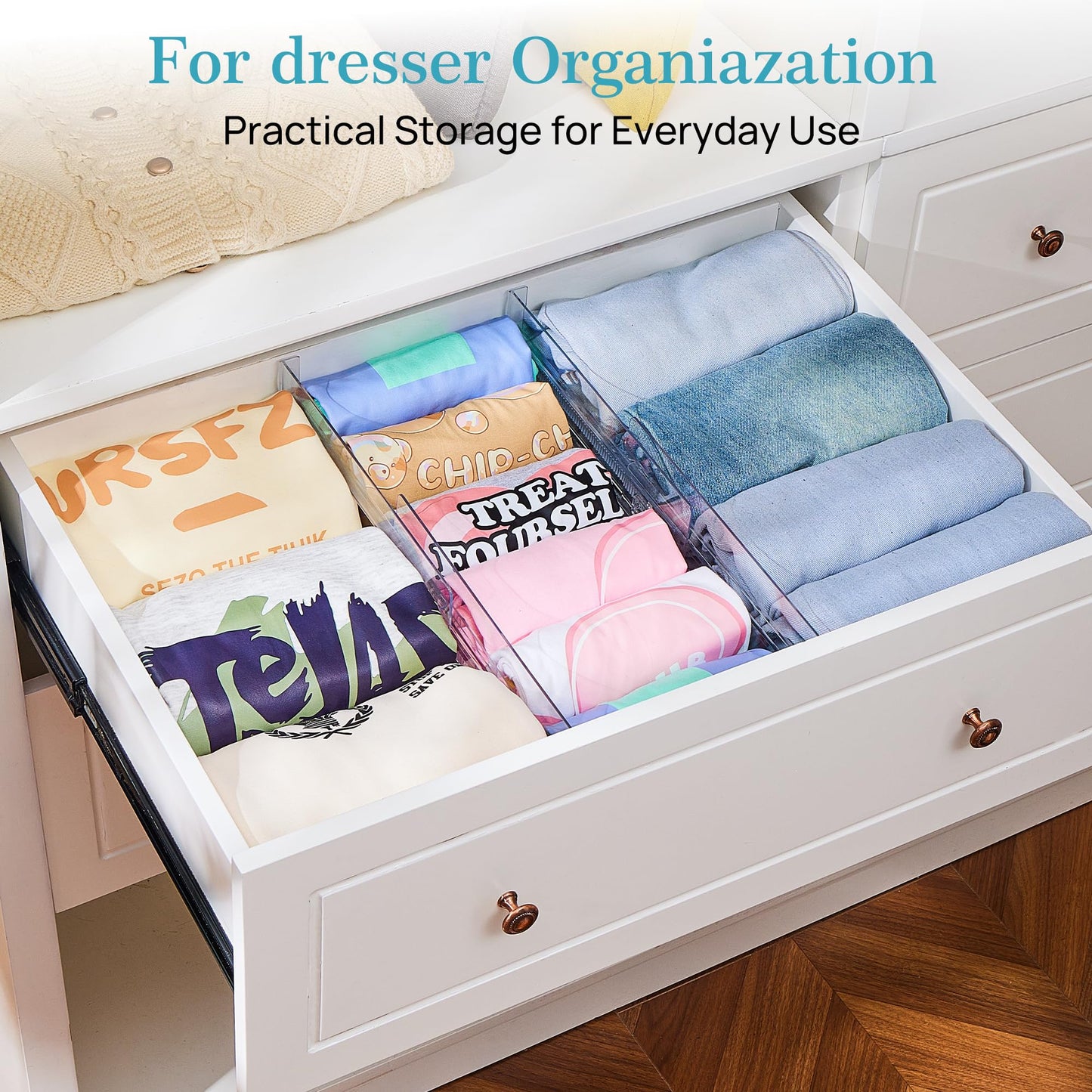 Vtopmart 8 Pack Drawer Dividers for Clothes, 4" High 10.2"-16.5" Adjustable Expandable Dresser Drawer Organizer, Clear Plastic Separators for Dresser, Baby Clothing, Underwear, Cosmetic, Toiletries