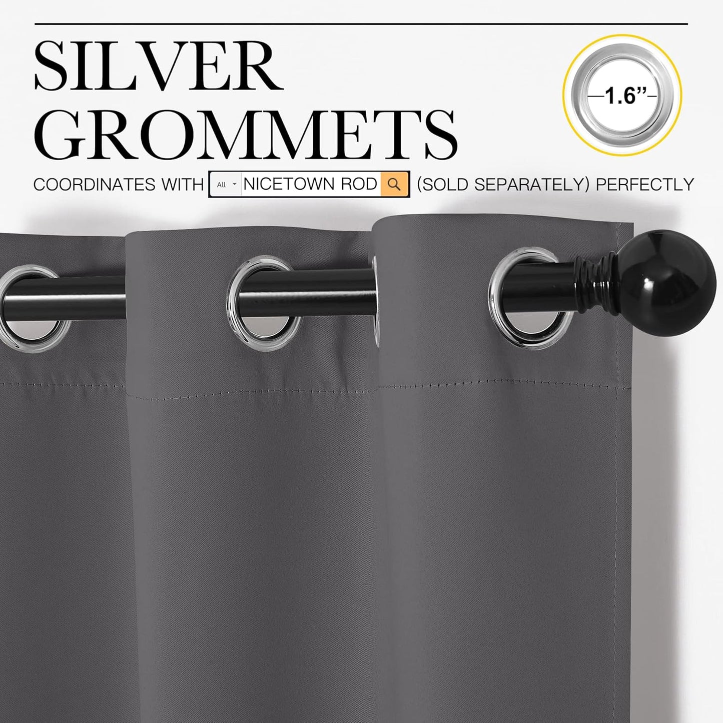 NICETOWN Blackout Curtains - Energy Saving Thermal Insulated Draperies | 55" x 110", Grey, 1 Pair