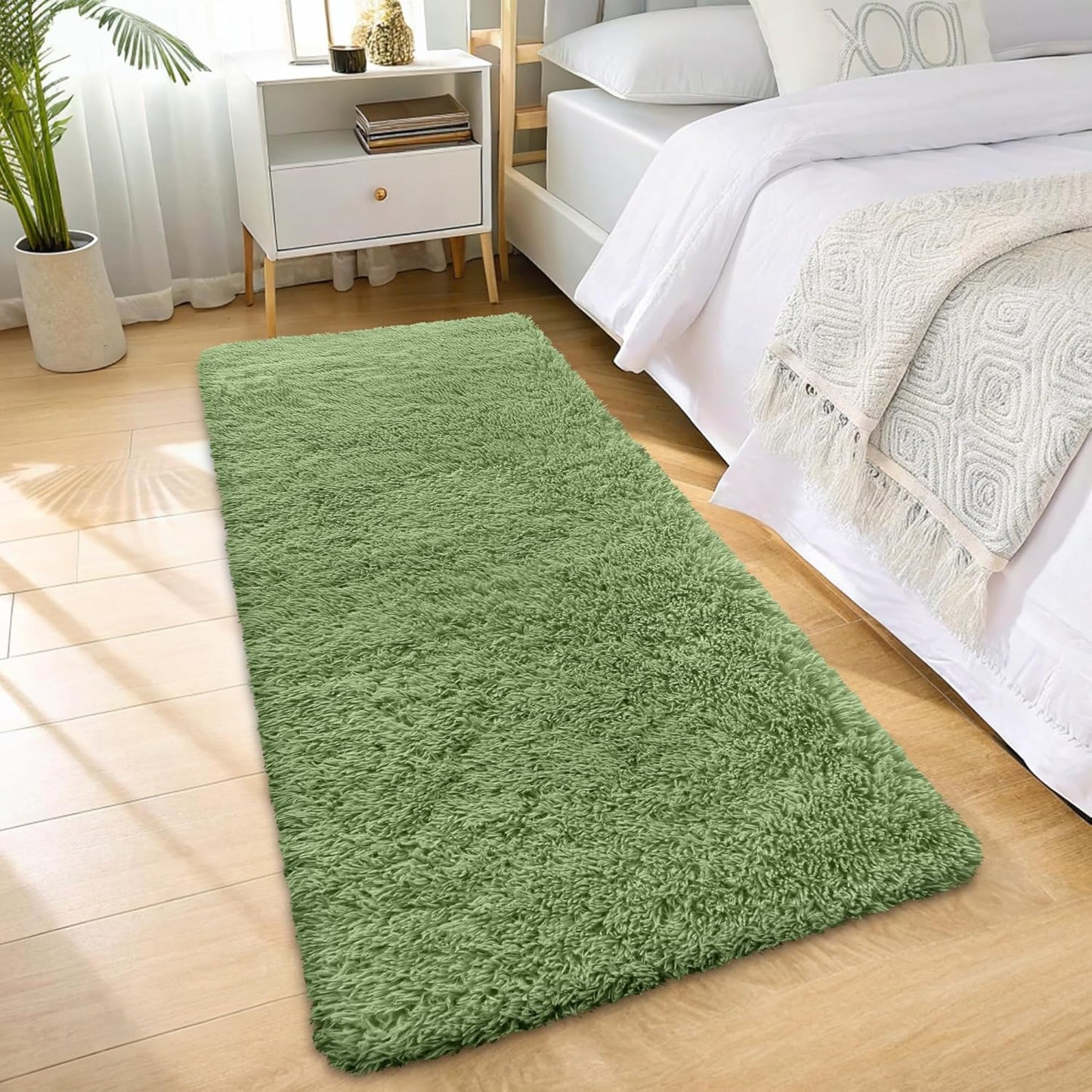 OLANLY 2x8 Soft Fluffy Machine Washable Runner Rug - Stylish Indoor Carpet for Bedroom & Hallway | Green