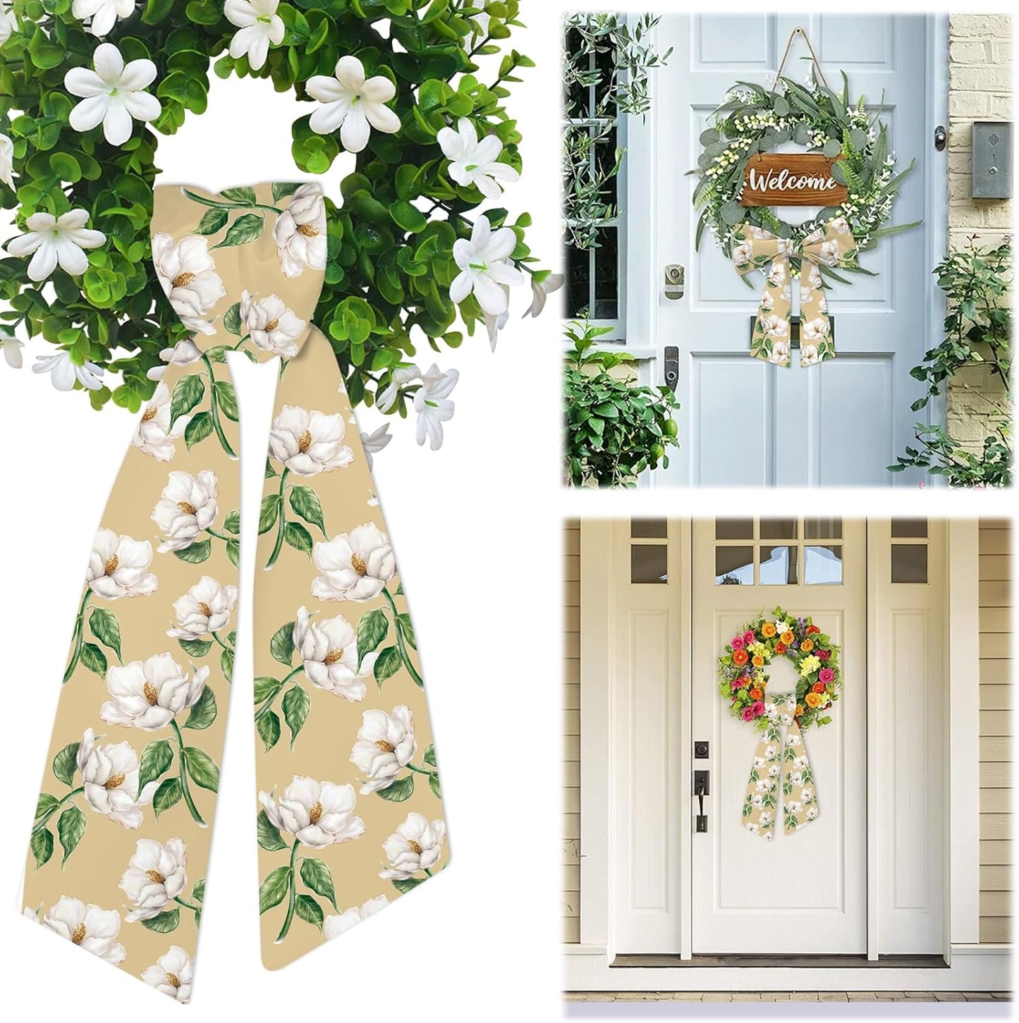 Regine Switzerland Spring Wreath Sash - Beige Floral Decor for Front Door & Holiday Celebrations