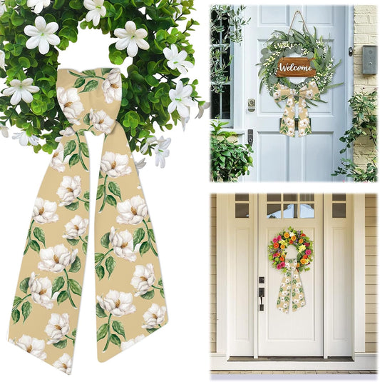 Regine Switzerland Spring Wreath Sash - Beige Floral Decor for Front Door & Holiday Celebrations