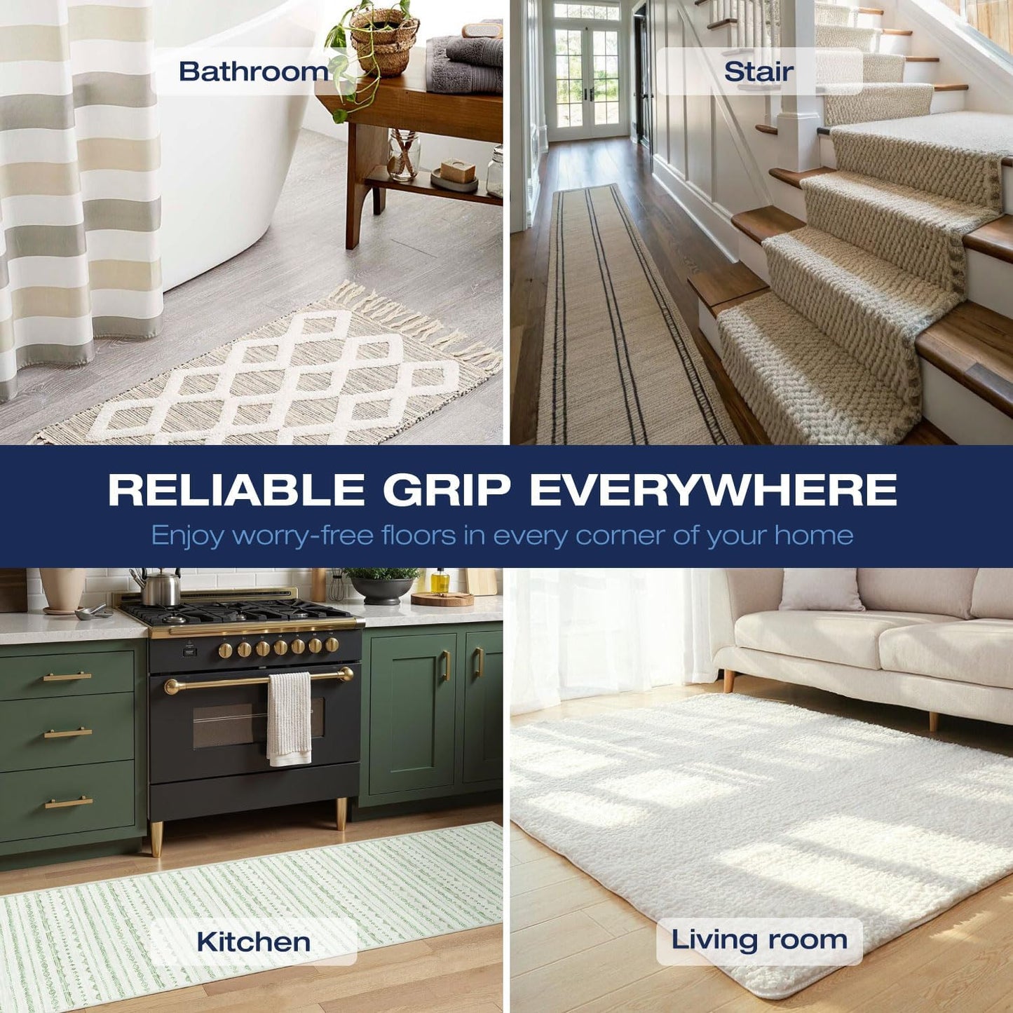 Skiennix Reusable Rug Grippers - Non-Slip Double-Sided Adhesive Pads for Hardwood & Tile | 8 Pieces
