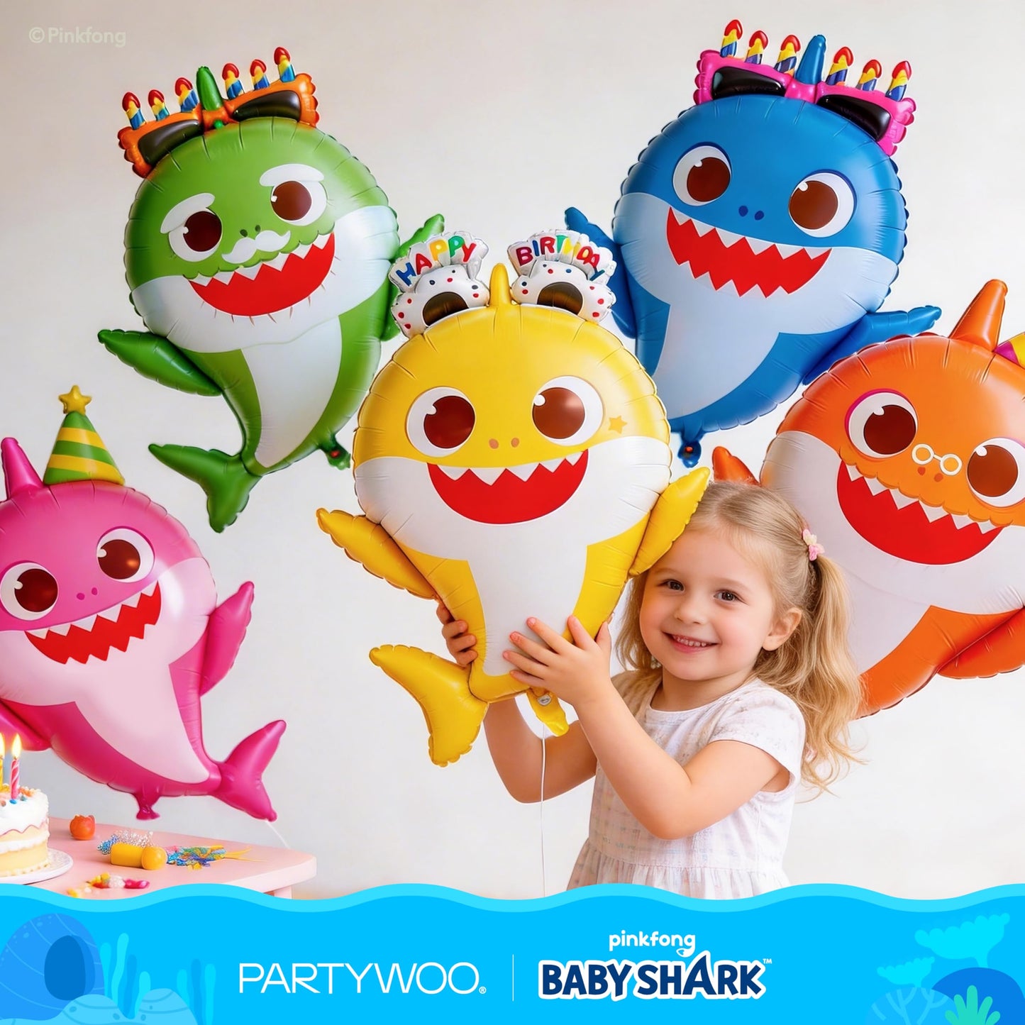 PartyWoo Baby Shark Family Foil Balloons 37pcs Baby Shark Family Pink Round Star Mylar Happy Birthday Letter Balloons for Boys and Girls Under the Sea Kids Birthday Party Decorations