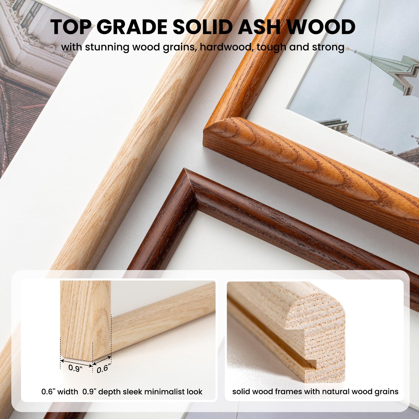 Axeman 20x30 Wood Frame - 20 x 30 Picture Frame with Real Glass - 20x30 Poster Frame with Mat for 16x24 - Natural Ash Wood Photo Frame for Wall Mount Display