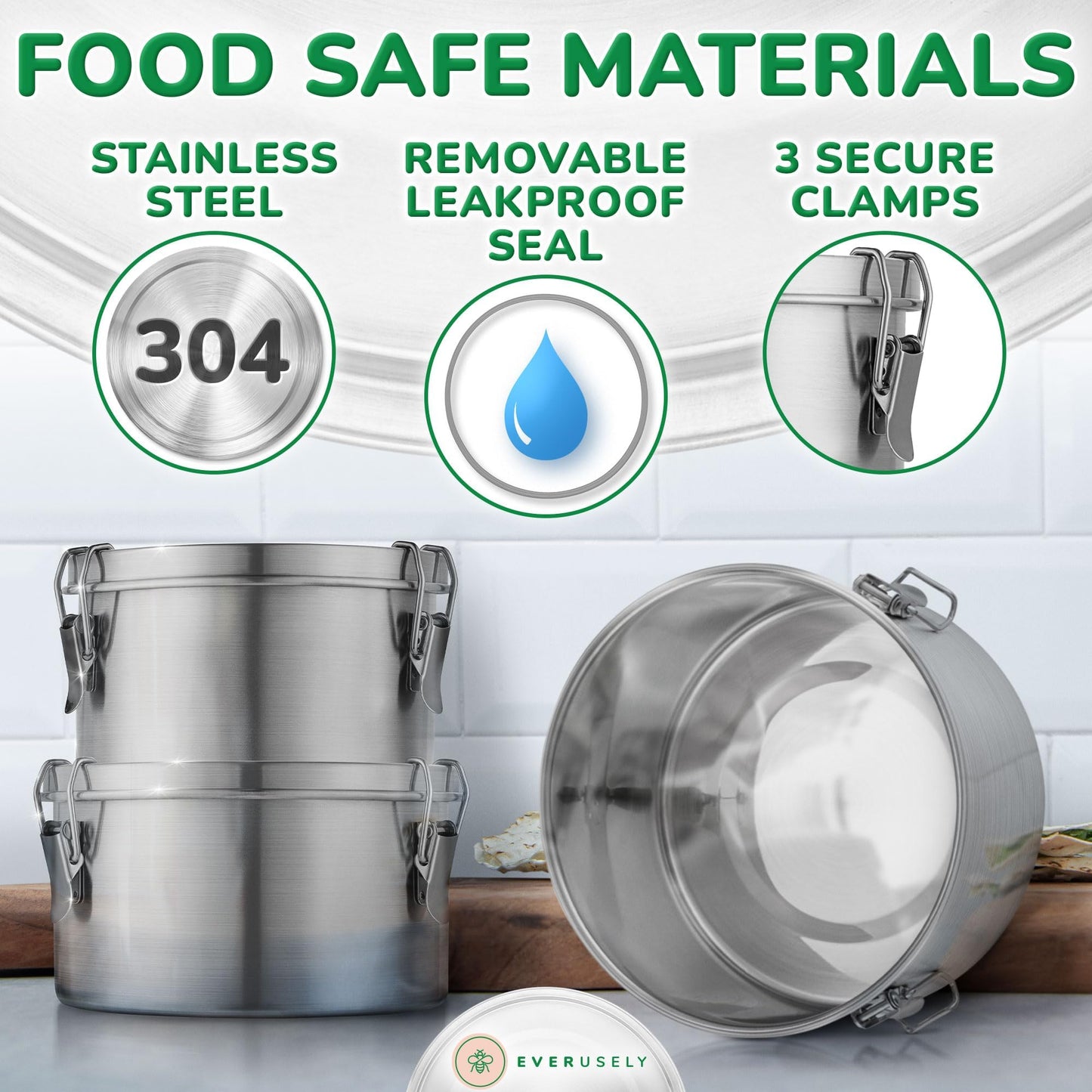 Stainless Steel Food Storage Container with Lid - 60 oz / 1.8 L - Metal Lunch Box + Meal Prep Tin with Food Safe Leakproof Seal - Stackable Pantry Snack Organizer - Reusable Travel Lunch Container