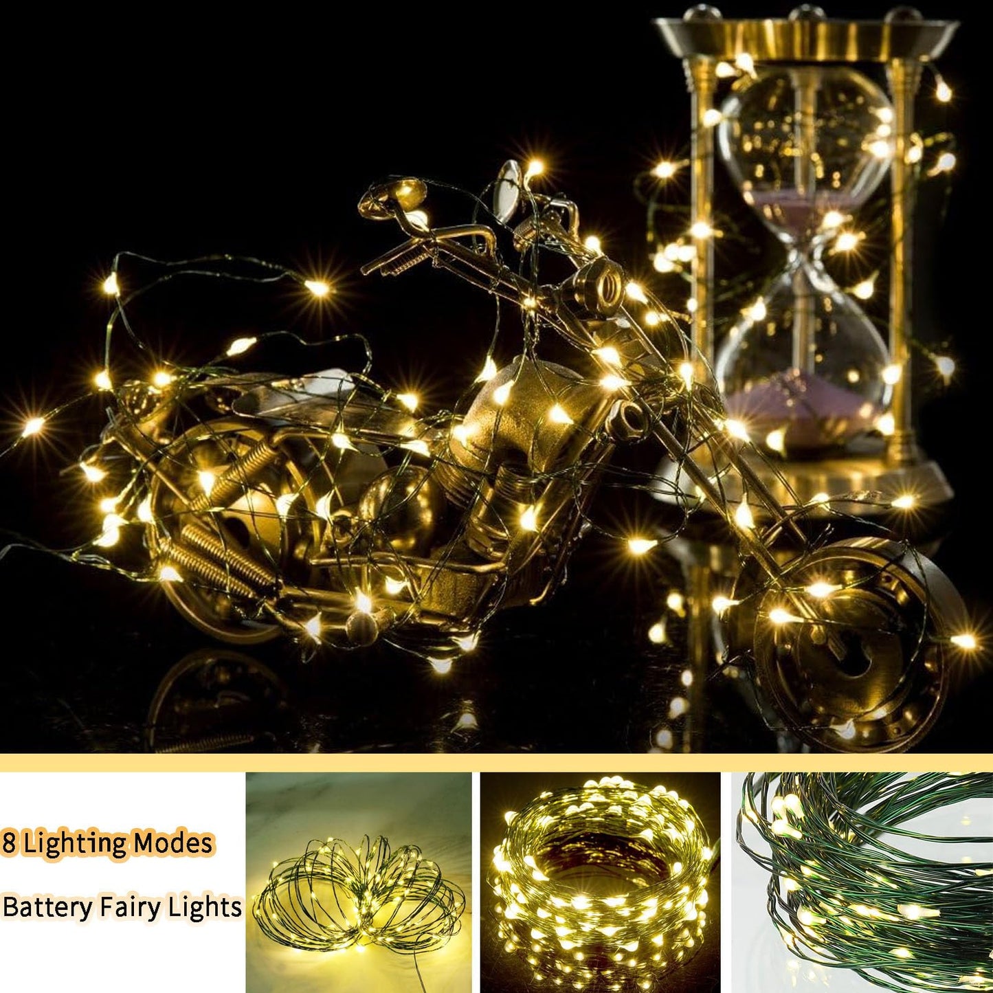 4 Pack Fairy Lights Battery Operated, 16.4 Ft 50 LED Starry Fairy Lights with Auto Timer Dark Green Copper Wire Twinkle Lights for Wedding Bedroom Christmas Decor (Warm White)