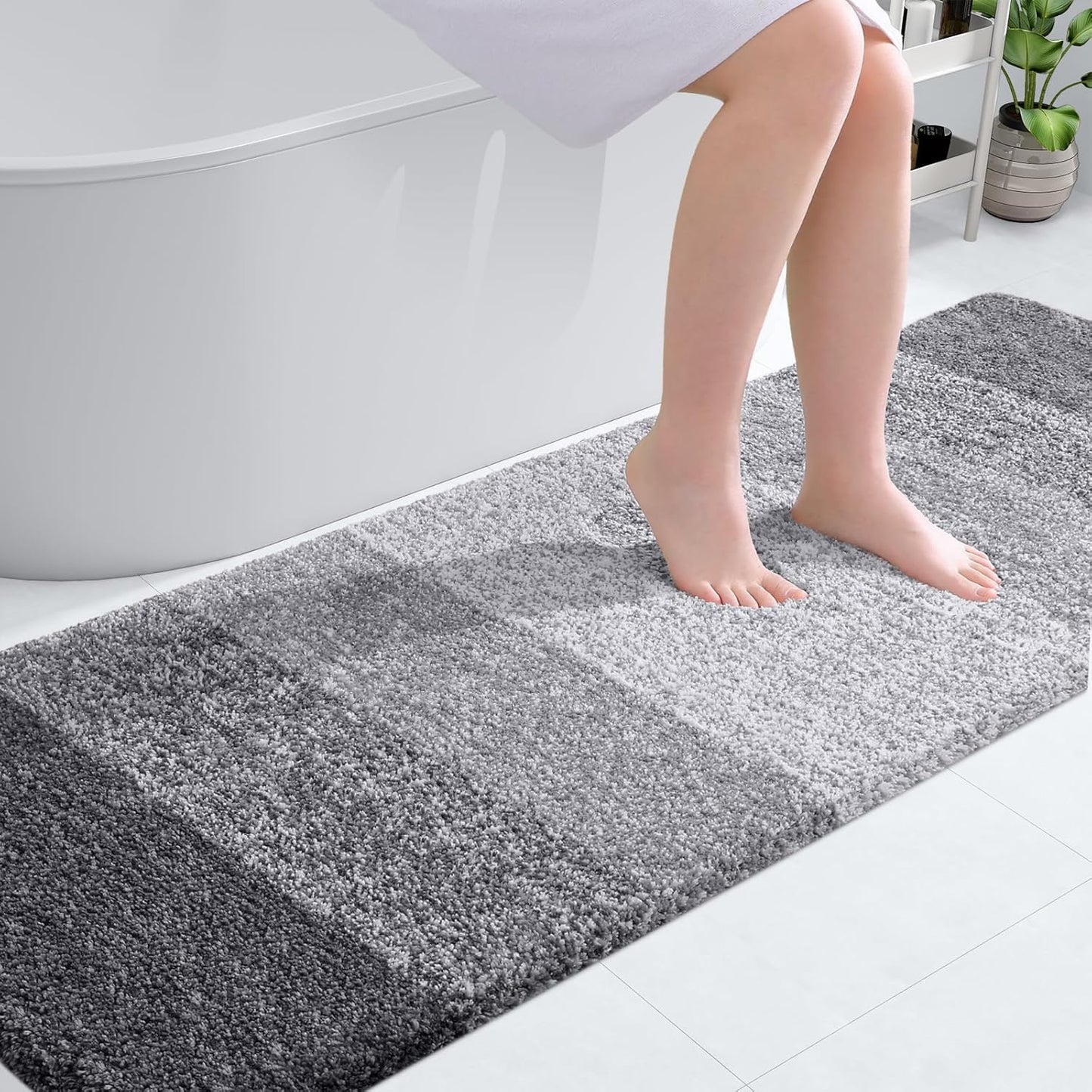 OLANLY Bathroom Rug Mat - Extra Soft Microfiber Non-Slip Bath Runner 70x24 | Grey, Machine Washable