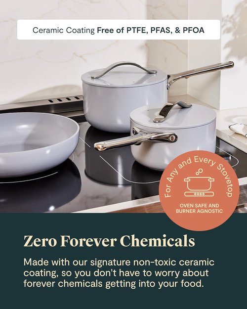 Caraway Non-Stick Ceramic Cookware Set - 12-Piece Oven Safe Pots, Pans & Lids | PFAS & PFOA Free - Marigold