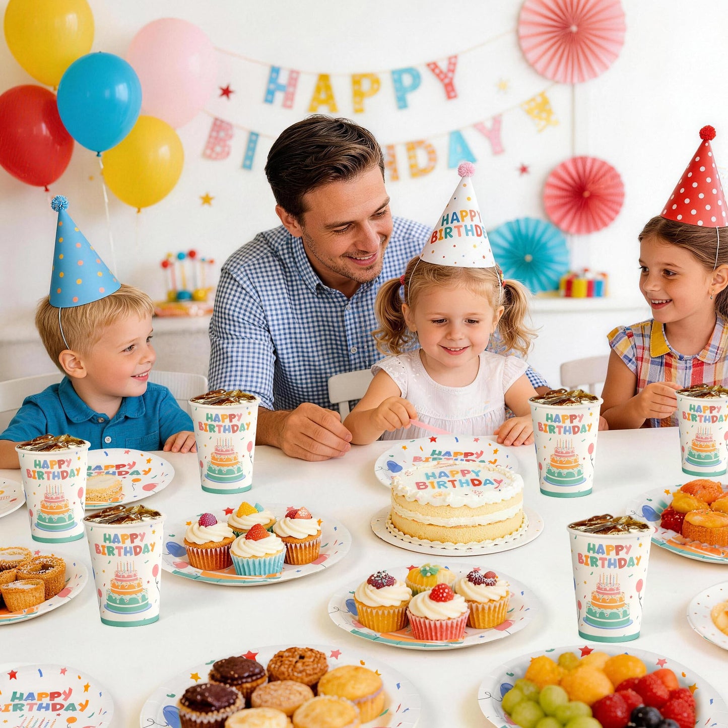 Childom Birthday Decorations,96 Pcs Birthday Plates and Cups,Happy Birthday Decorations,Disposable Plates for Birthday Party Decorations,Dinnerware Sets for Party Supplies,Tableware Set Serve 24