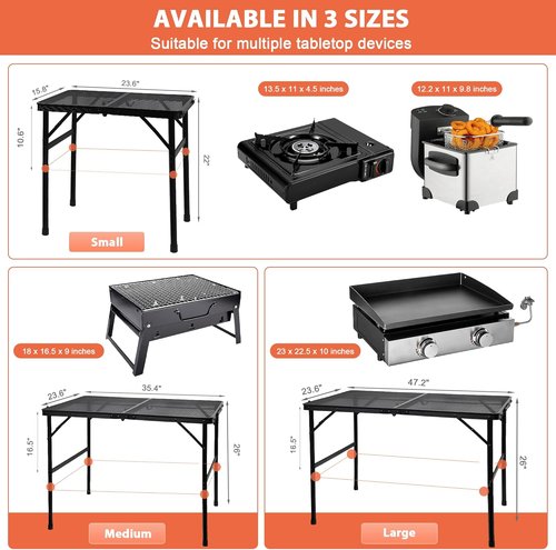 GREGIN Lightweight Portable Camping Table - Mesh Desktop, Height Adjustable, 2 FT Black for BBQ & Picnic