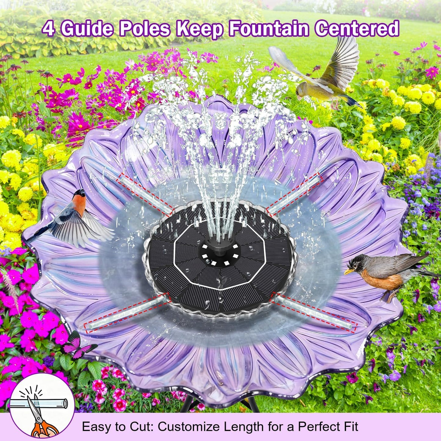 SZMP Solar Fountain - 3.5W Bird Bath Water Feature with 2000mAh Battery & 3D Color Changing LED Light | 8 Nozzles Included