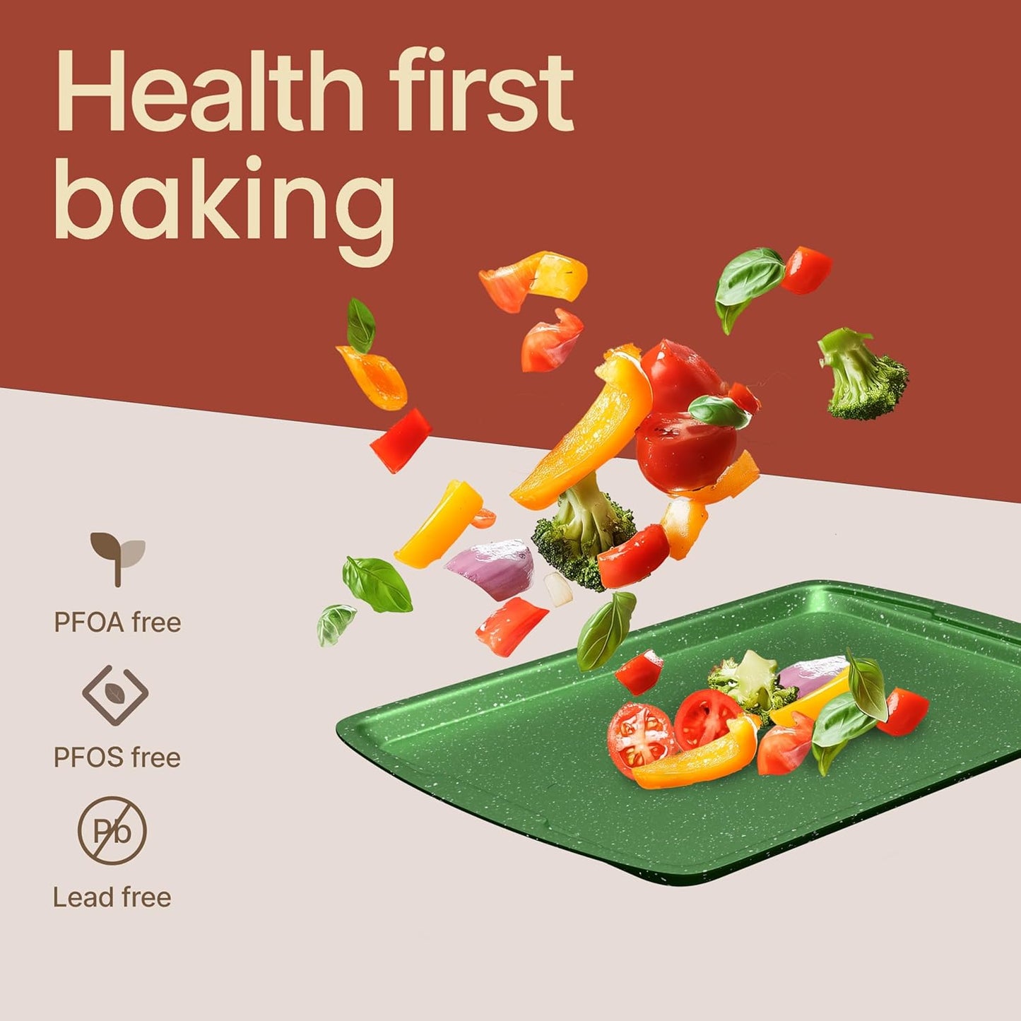 BAKKEN Nonstick Baking Pan Set - Green Marble Coating, Oven Safe Up to 450°F | Set of 3 Essential Bakeware