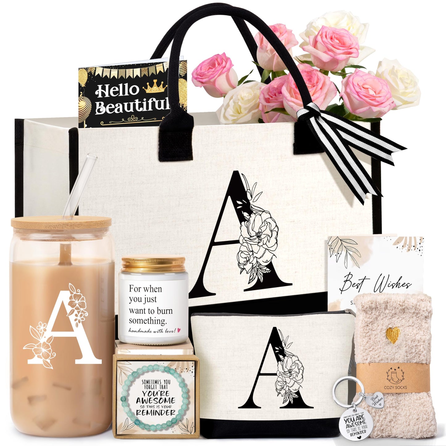Lepiche Birthday Gifts for Women, Monogrammed Initial Gift for Teacher Wife Mom, Tote Bag