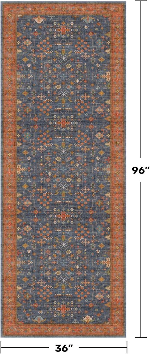 Hazo Haus Washable 3x8 Long Runner Rug - Navy Blue, Pet-Friendly, Waterproof & Non-Slip Design