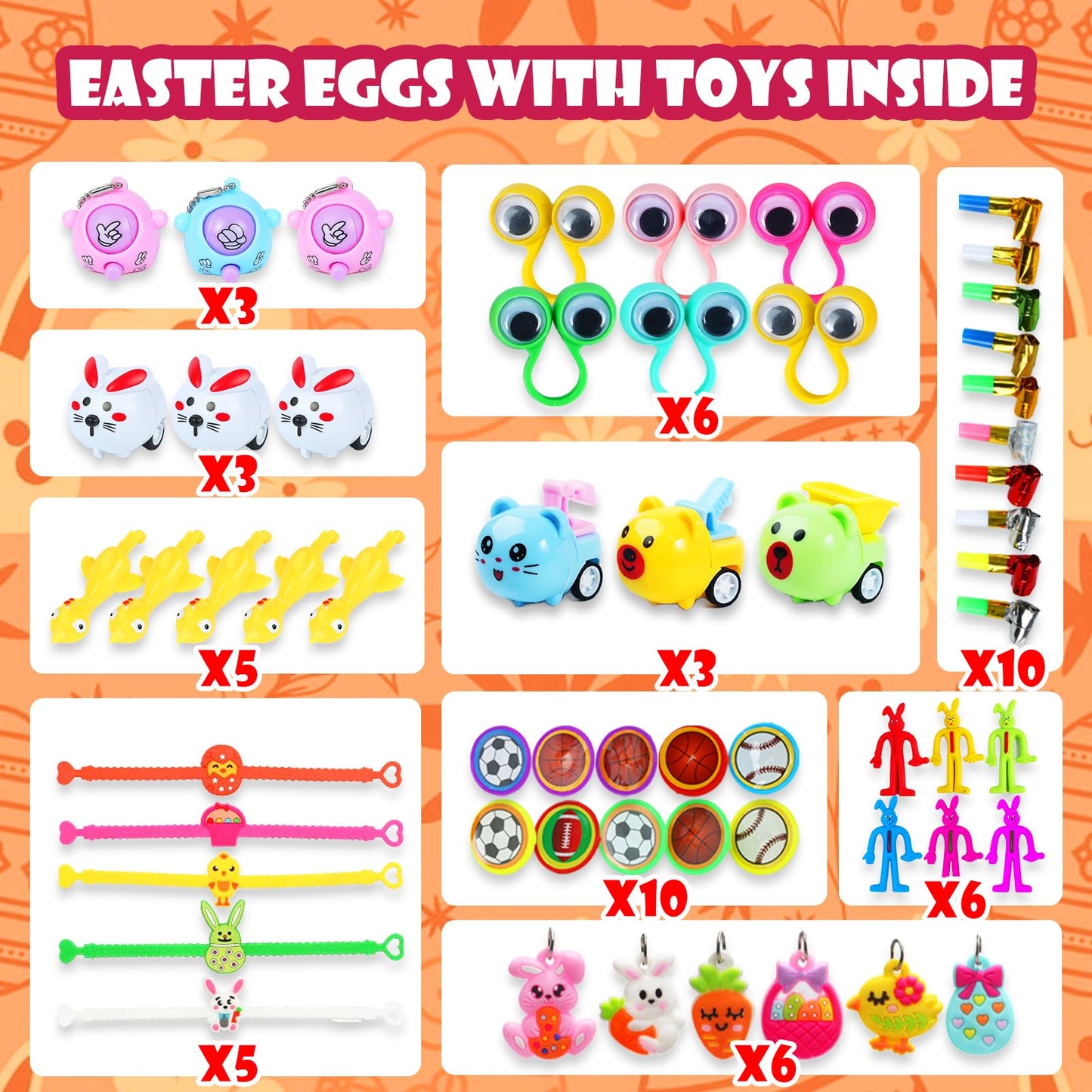 Wuridiwa 300 Pcs Easter Egg Fillers with Surprise Eggs, Easter Basket Stuffers,Filled Easter Party Favors for Kids,Carnival Treasure Prizes Classroom Events Hunt,Stocking Stuffers Birthday Gifts