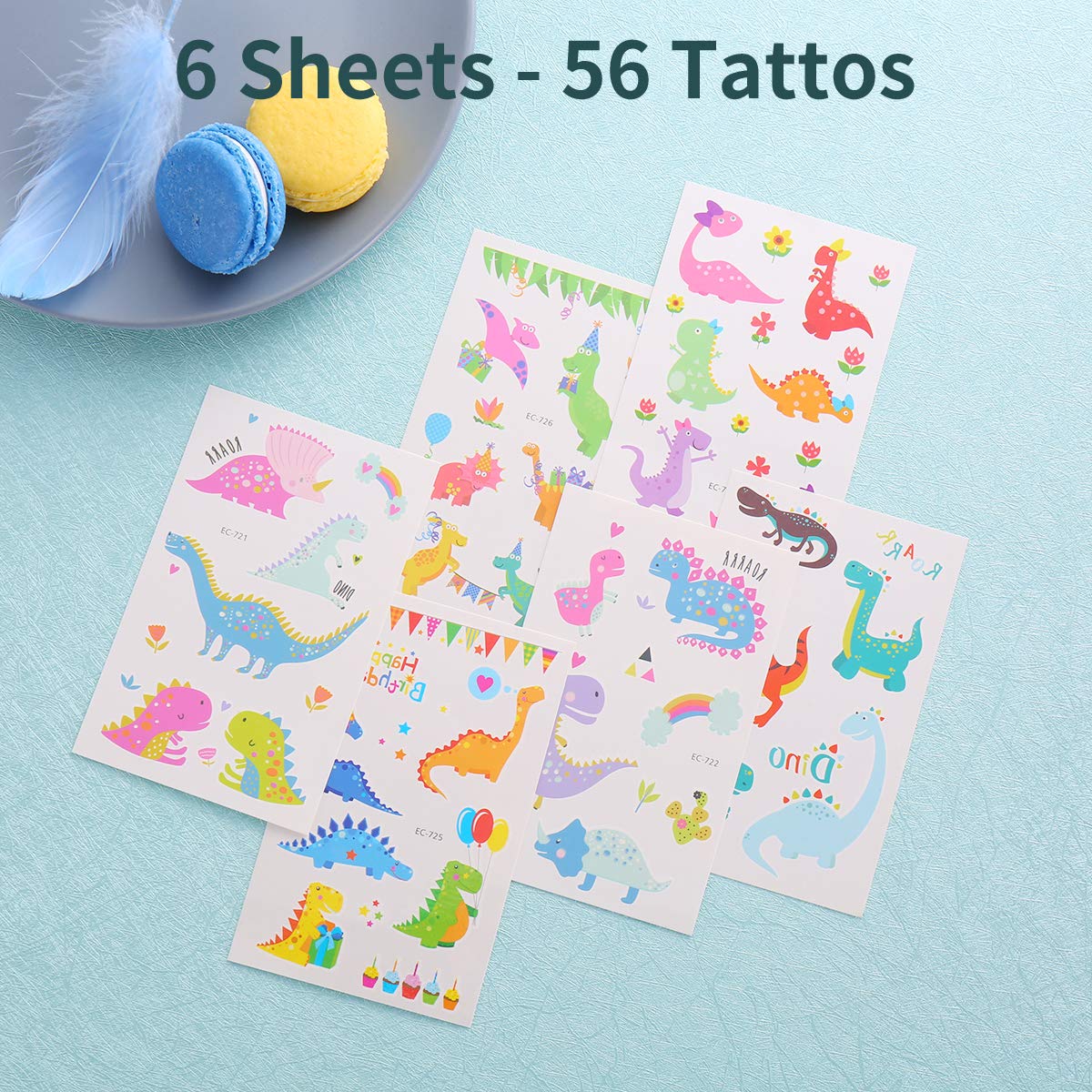 FZR Legend 24 Reusable Dinosaur Drinking Plastic Straws + 6 Dinosaur Temporary Tattoos for Kids Girls Boys | Dinosaur Birthday Party Supplies Three Rex Party Favors Decorations with Cleaning Brush