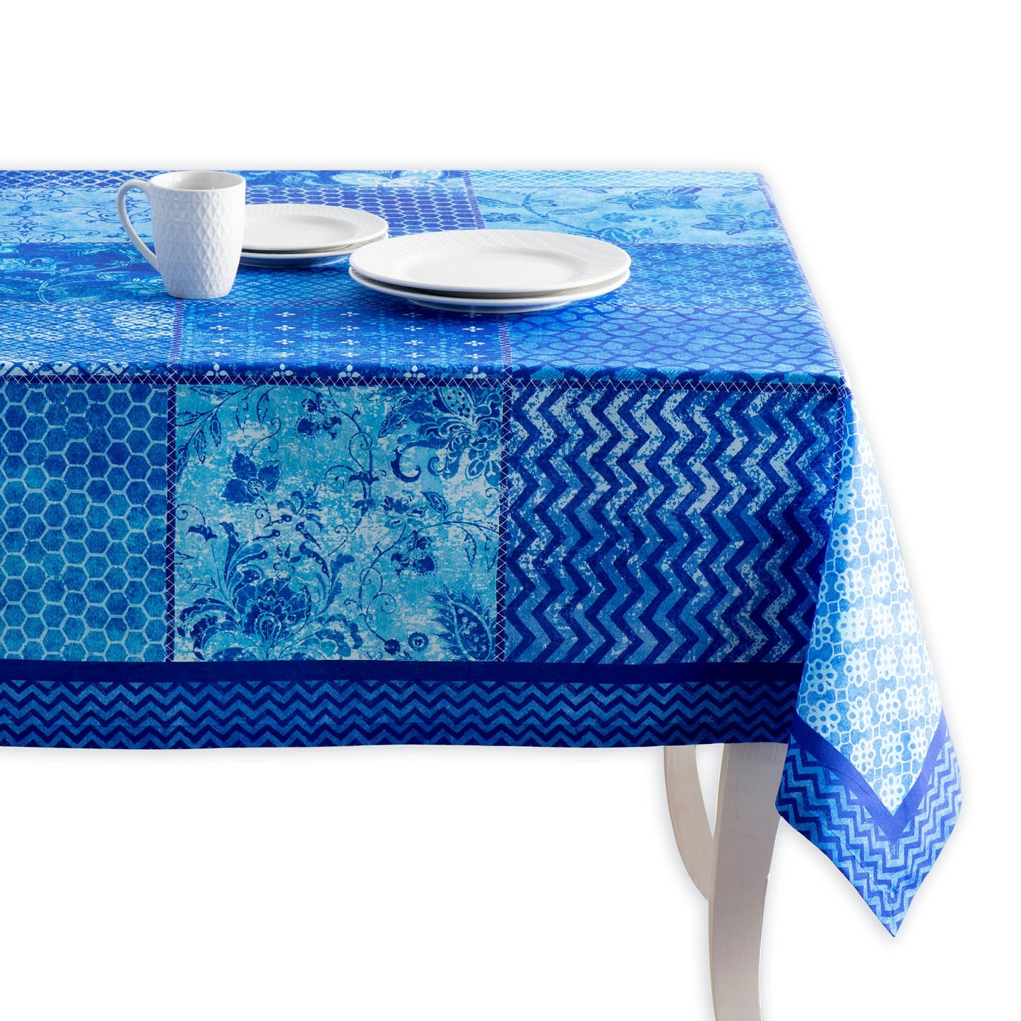 Maison d' Hermine Table Cloth Rectangle Table 100% Cotton 70 x 90 Inches Tablecloth Reusable Decorative for Dining Kitchen Room Farmhouse Home Gifts for Mothers Day Spring Summer - Indigo Love