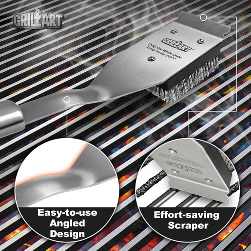 GRILLART Grill Brush - Heavy-Duty Wire BBQ Cleaner with Scraper | 16.5” for Outdoor Grilling