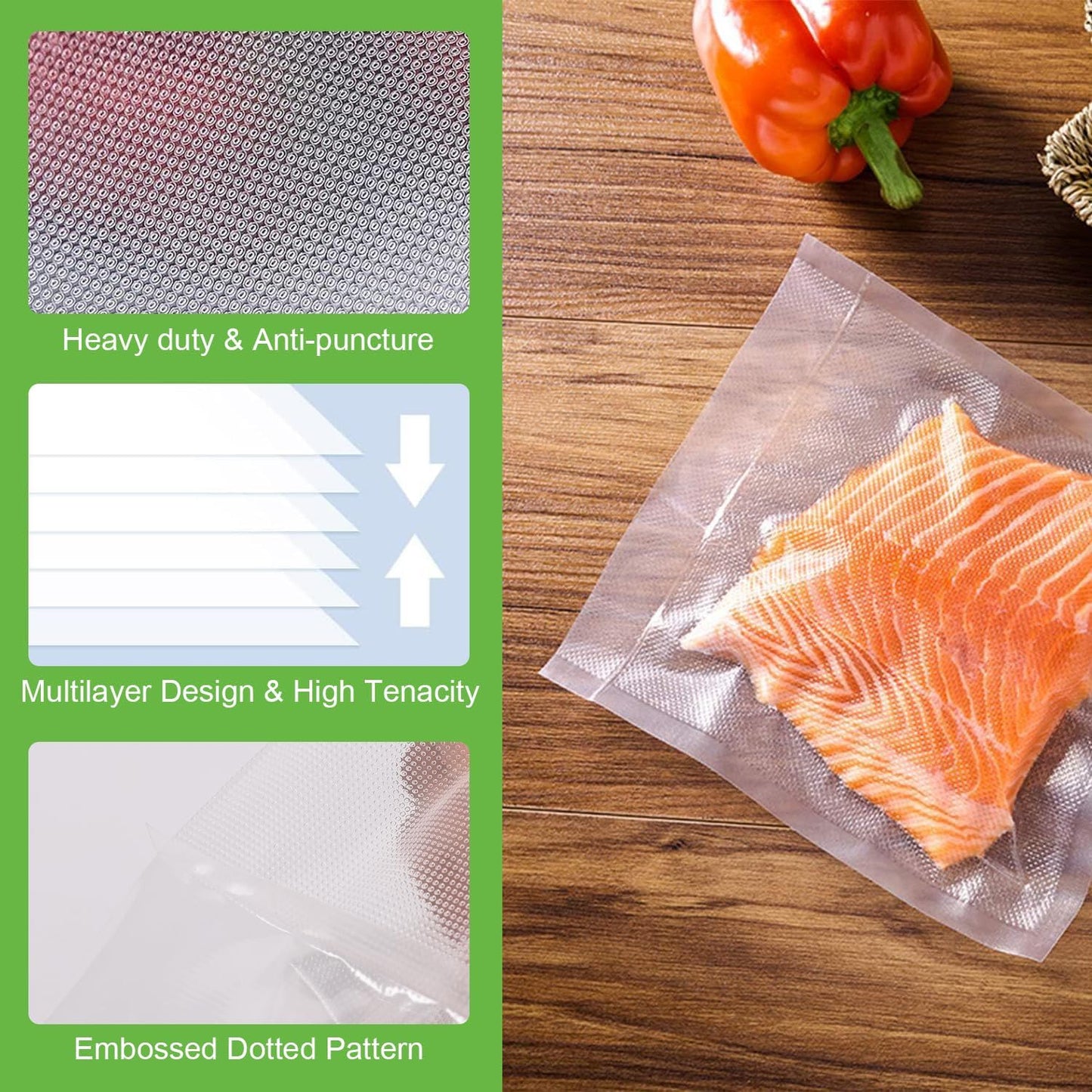 Skiennix Vacuum Sealer Bags - Heavy Duty BPA-Free 3 Rolls 8" x 16' for Food Storage & Meal Prep