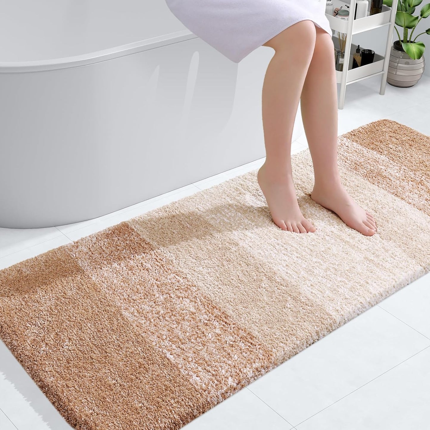 OLANLY Large Bathroom Rugs - Extra Soft Microfiber Mat 54x24 | Quick Dry, Machine Washable, Beige