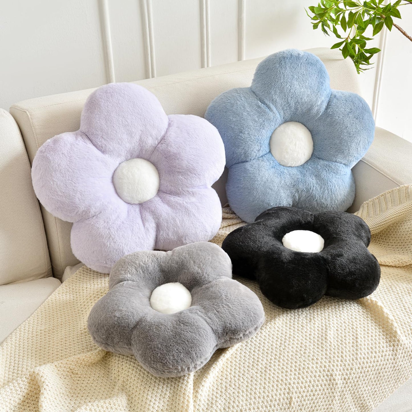 ZCNYCLAM Flower Pillows, Soft Decorative Throw Pillows for Couch Chair Bed, Flower Floor Throw Pillows for Adults Bedroom Living Room (Grey Blue, 19.6 Inches)