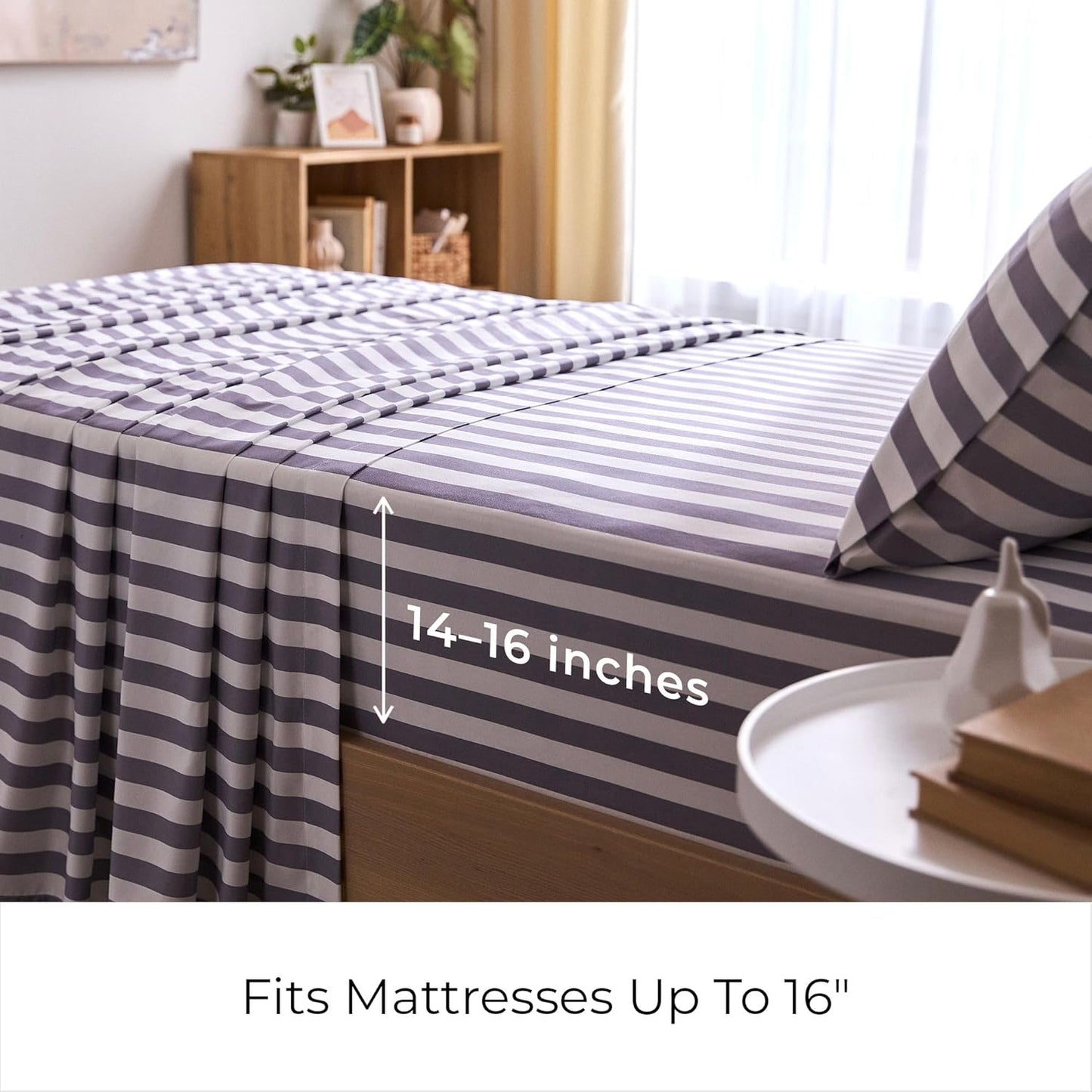 Mellanni Twin XL Sheets Set - 3 PC Hotel Luxury Bedding | Soft, Cooling, Wrinkle-Resistant (Oxford Stripe Hazy Lilac)