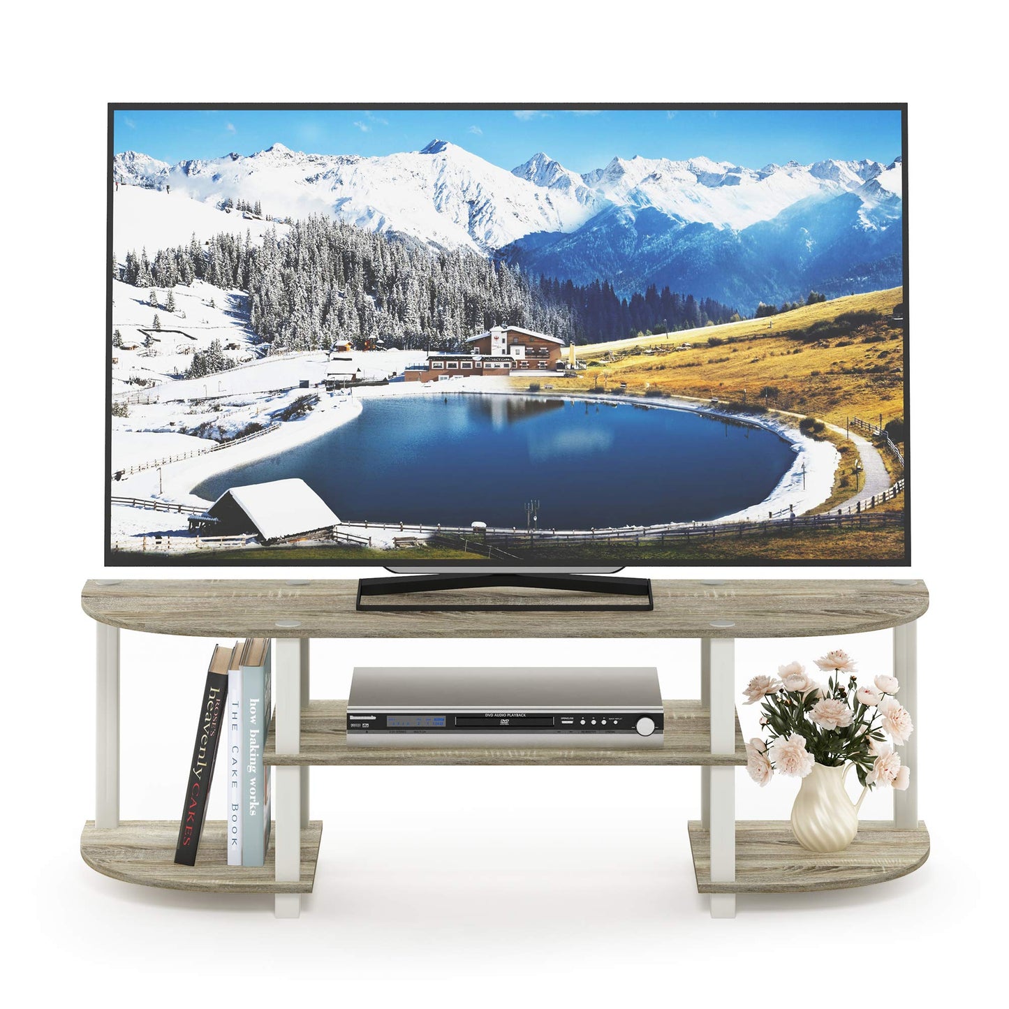 Furinno Turn-S-Tube Wide TV Entertainment Center, Sonoma Oak/White, 47. 25x13. 4x15. 9