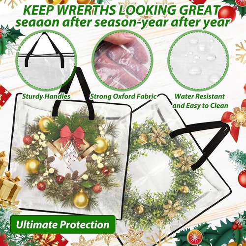 Clear Wreath Storage Container by [Brand Name] - 24 Inch, 8 Pack with Zipper & Sturdy Handles for Seasonal Decor