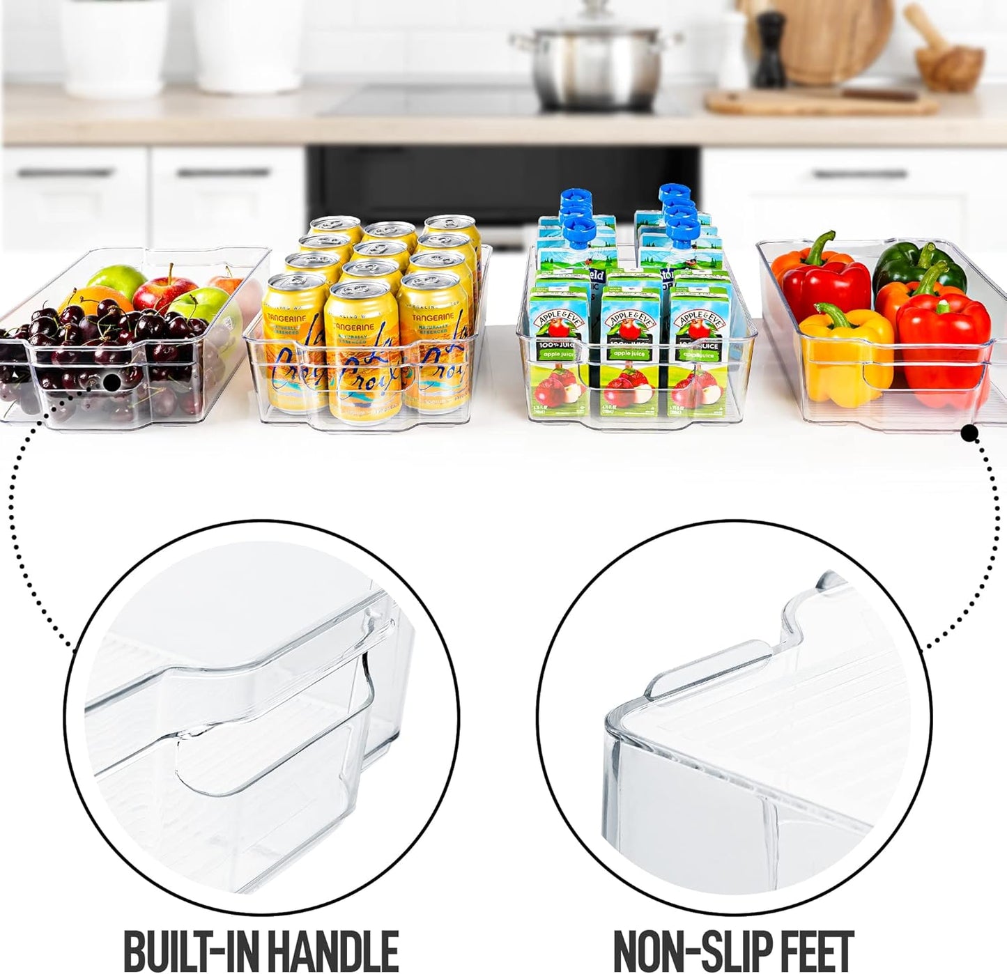 Zulay Kitchen Clear Refrigerator Organizer Bins - Large BPA-Free, Durable Storage Containers (4 Pack)