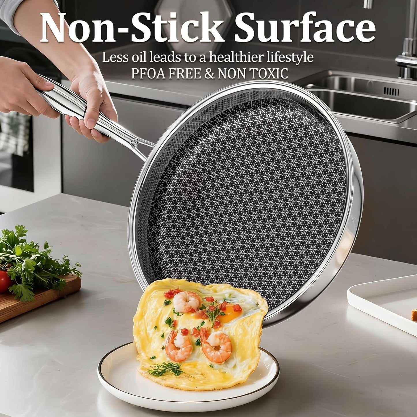 Skiennix 10-Inch Hybrid Nonstick Frying Pan | 5-Ply Stainless Steel Skillet - Dishwasher & Oven Safe Up to 800°F