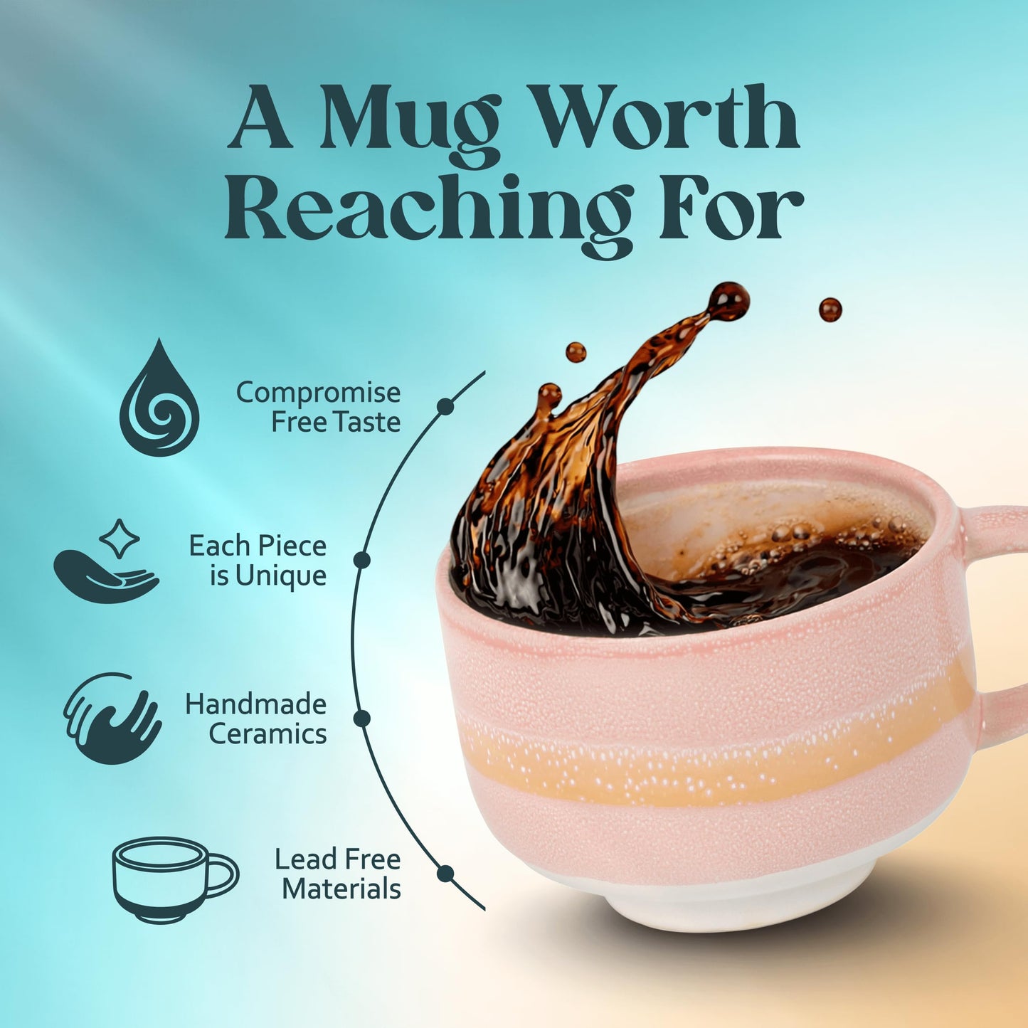 NOVA CERAMICS Large Coffee Mug - Ceramic Coffee Mug - Coffee Cups with Handle - 16 oz Coffee Mugs - Microwave & Dishwasher Safe - Gifts For Women Men Him Her - 16oz - Monsoon