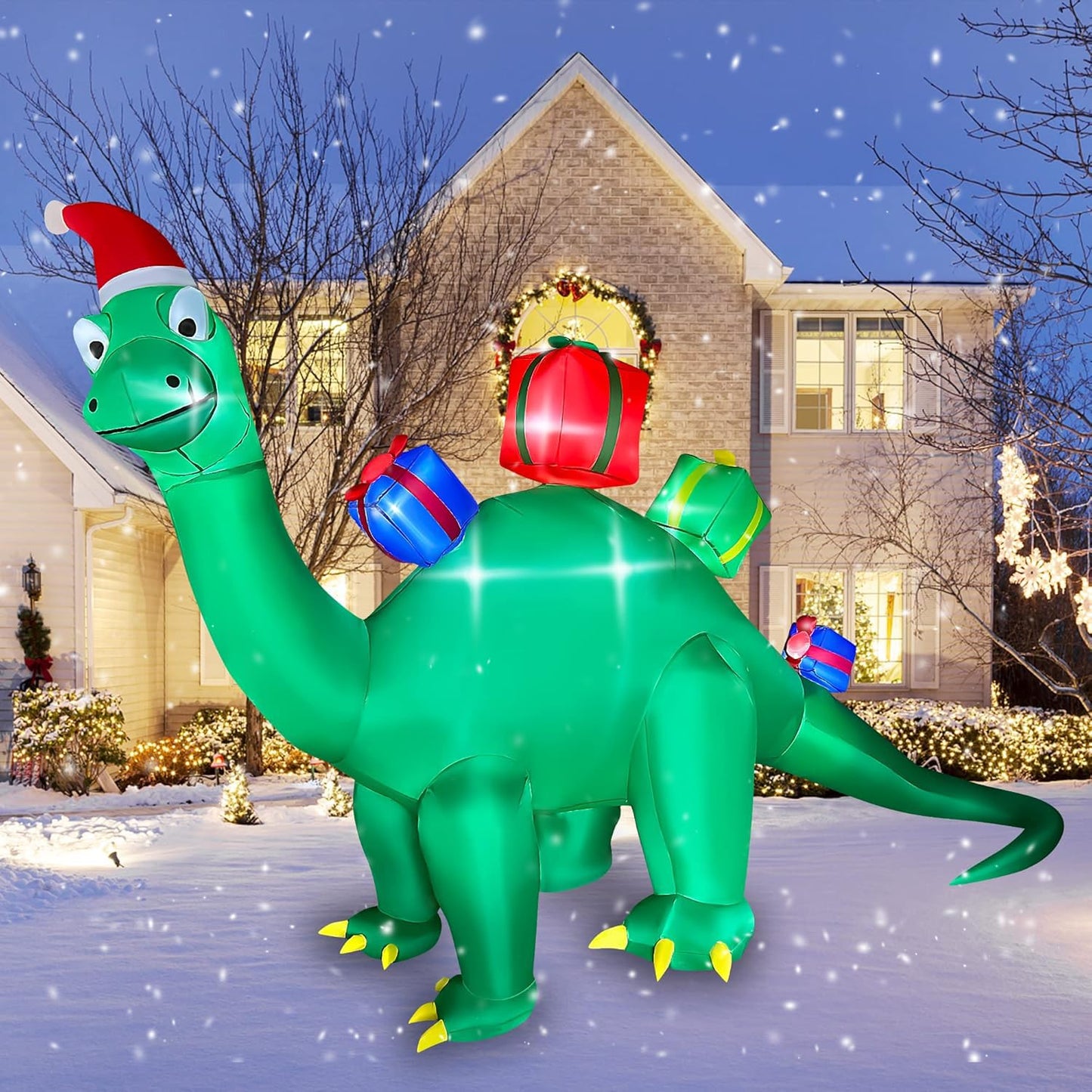 JOYEASE 10.8 FT Christmas Inflatables Dinosaur Decoration, LED Light Xmas Christmas Blow up Yard Decorations for Lawn Holiday Garden Christmas Outdoor Inflatables