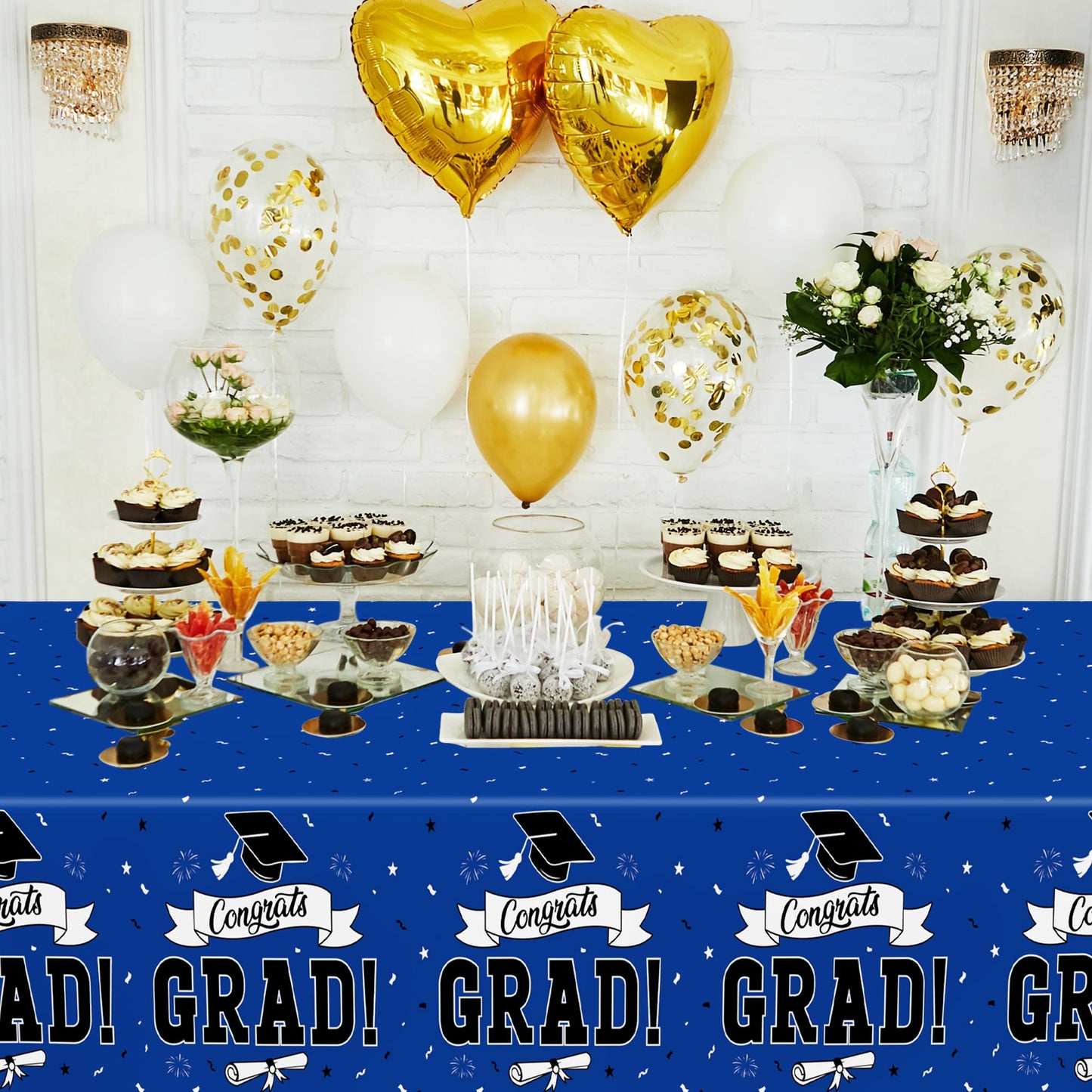 QZYL 2 PCS Graduation Decorations 2026, 108" X 54" Blue Graduation Tablecloth, Disposable Plastic Class of 2026 Tablecover, Rectangle Congrats Grad Table Cloths for Grad Decor Party Supplies