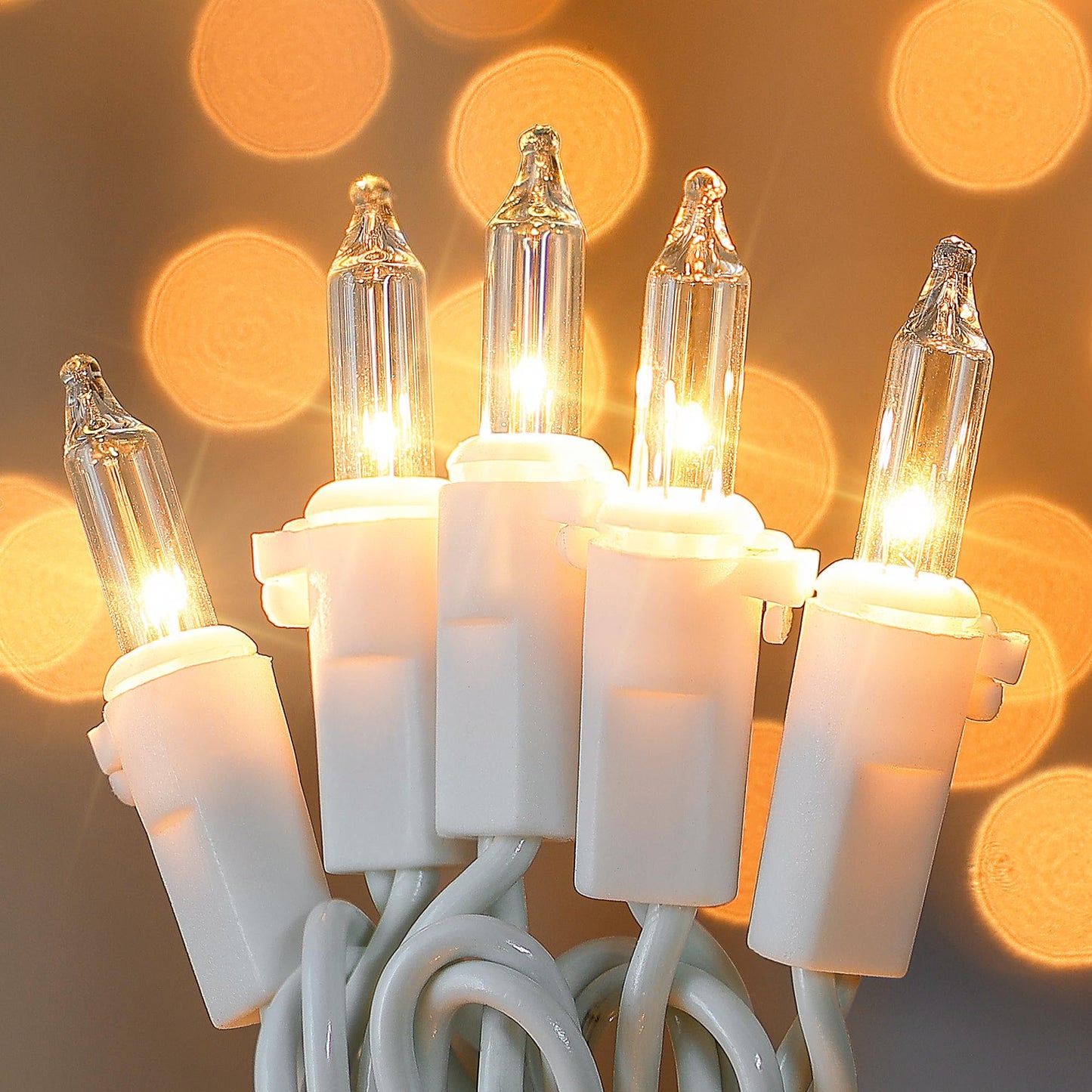 oopswow 100 Count Clear Christmas Lights White Wire,23Feet Incandescent Clear Mini Lights, Connectable Indoor Outdoor Christmas Tree String Lights, Birthday, Holiday, Party, Wedding, Xmas,Warm White