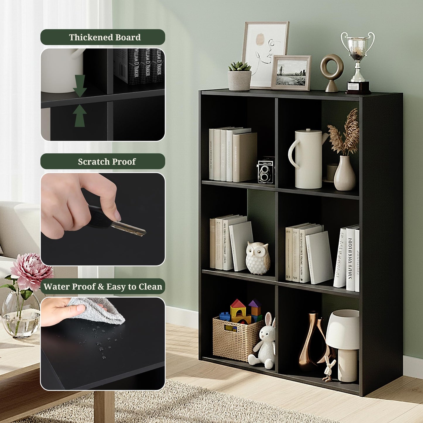 9-Cube Storage Organizer, White Bookshelf with Open Compartments for Home Office, Modern Bookcase Display Shelf for Living Room, Bedroom & Entryway