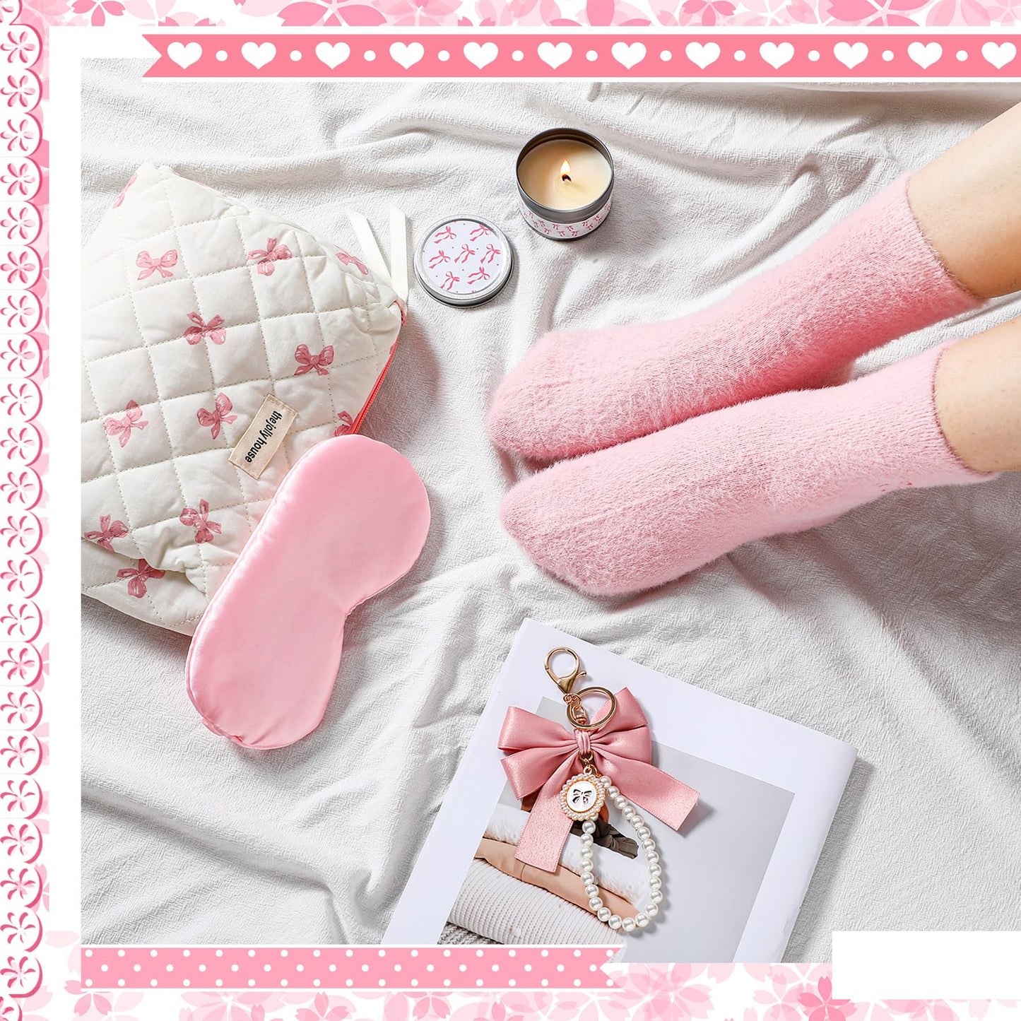 Skylety Pink Bow Gift Baskets for Teen Girls, Women Mothers Day Gifts Trendy Stuff Coquette Bow Teen Girl Birthday Self Care Box Gift for Her, Sister Friend Women Sweet 16th 18th 21st Box