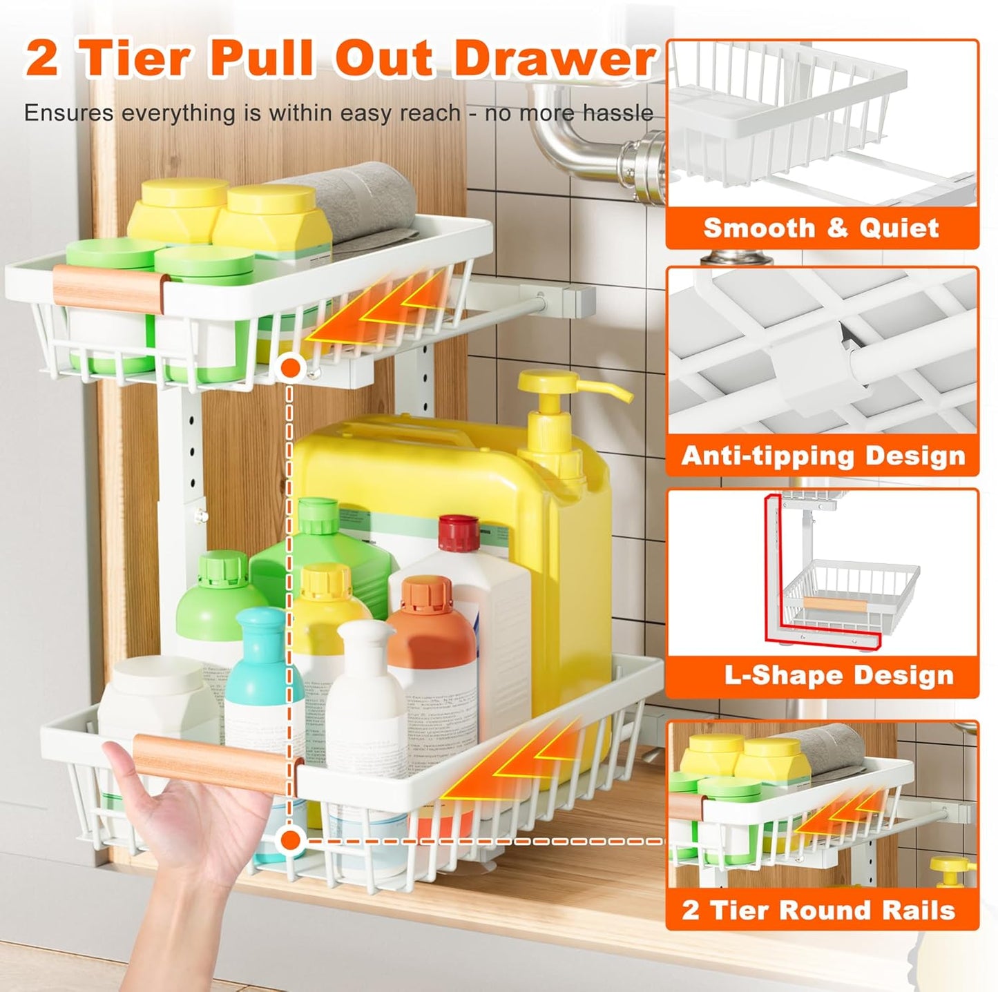 Under Sink Organizer by [Brand Name] - 2 Tier Adjustable Storage Rack for Kitchen & Bathroom - White
