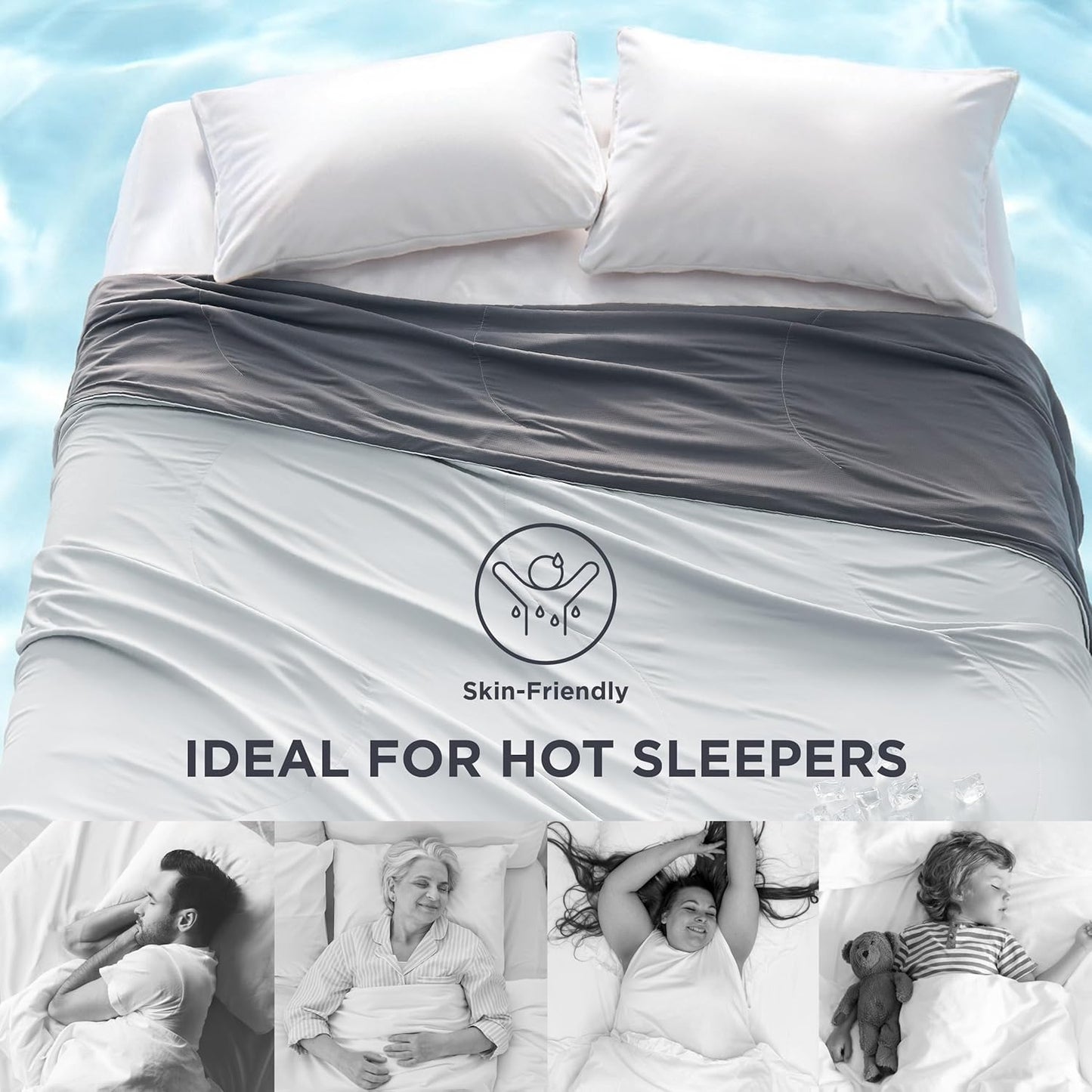 Bedsure Cooling Blanket - Lightweight Ice Cold Comforter for Hot Sleepers | Queen Size, Grey, 90x90 Inches