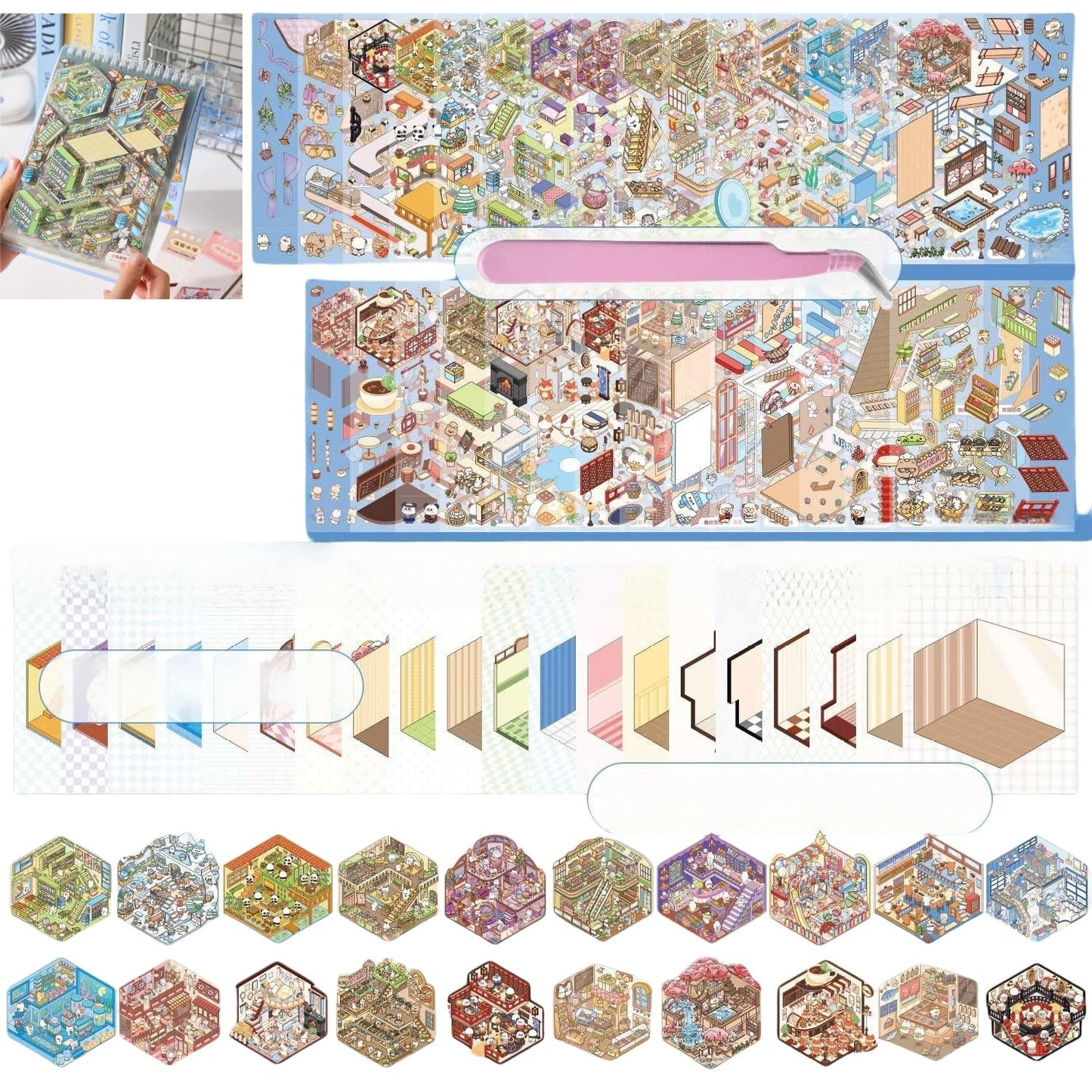 20 Sets DIY 3D House Stickers Scene Book Therapy for Adults Stress Relief Pass The Time Fun DIY 3D Sticker Scene Make Your Own Warm Home Cartoon Animal Scene Funny Stickers for Kids
