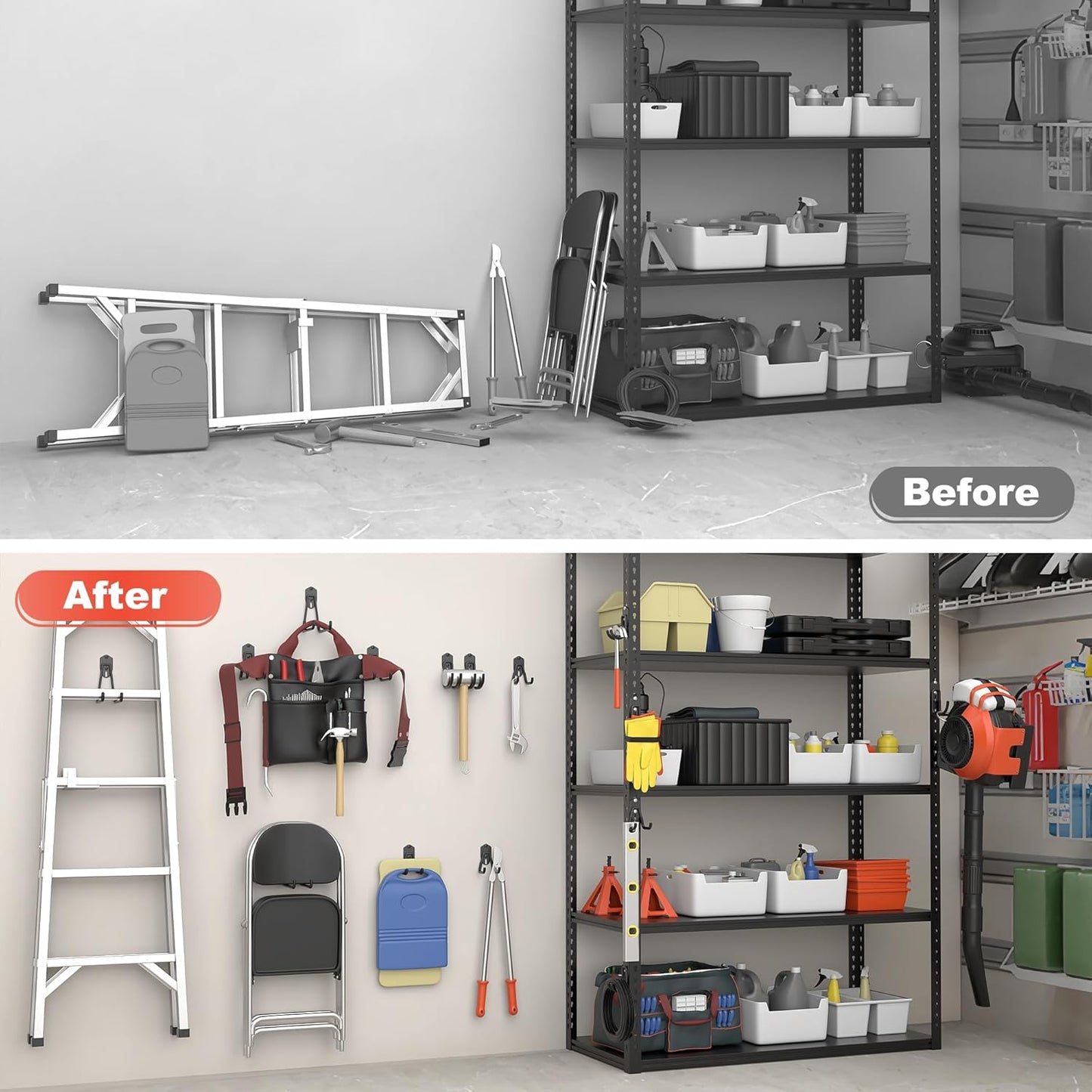 TORACK Garage Storage System Hooks - 15 PCS Wall-Mount Utility Hooks for Tools, Ladders & More (Black)