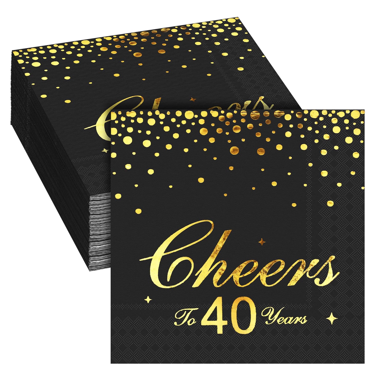 durony 60 Pieces Cheers to 40 Years Paper Napkins Black Gold Foil 3-Ply Party Napkins Folded 5 x 5 Inch Cocktail Napkins for 40th Anniversary Birthday Retirement Party Supplies Decorations