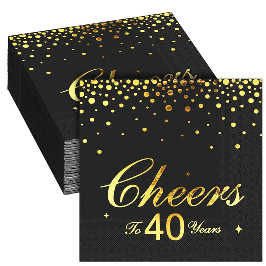 durony 60 Pieces Cheers to 40 Years Paper Napkins Black Gold Foil 3-Ply Party Napkins Folded 5 x 5 Inch Cocktail Napkins for 40th Anniversary Birthday Retirement Party Supplies Decorations