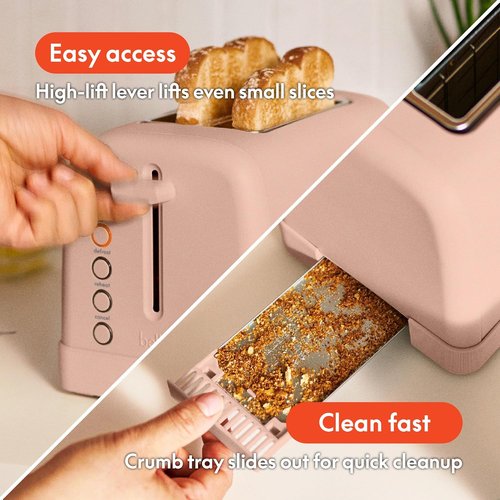 Bella 2 Slice Toaster - 6 Shade Settings, Reheat & Bagel Functions, Removable Crumb Tray, 900W - Blossom